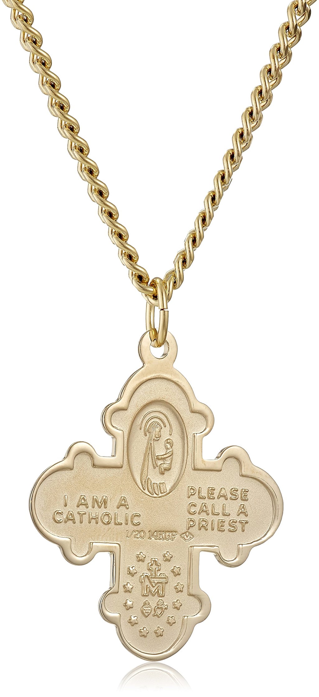 Amazon Essentials Men's 14k Gold-Filled 4-Way Medal Pendant Necklace with Gold-Plated Stainless Steel Chain, 24"