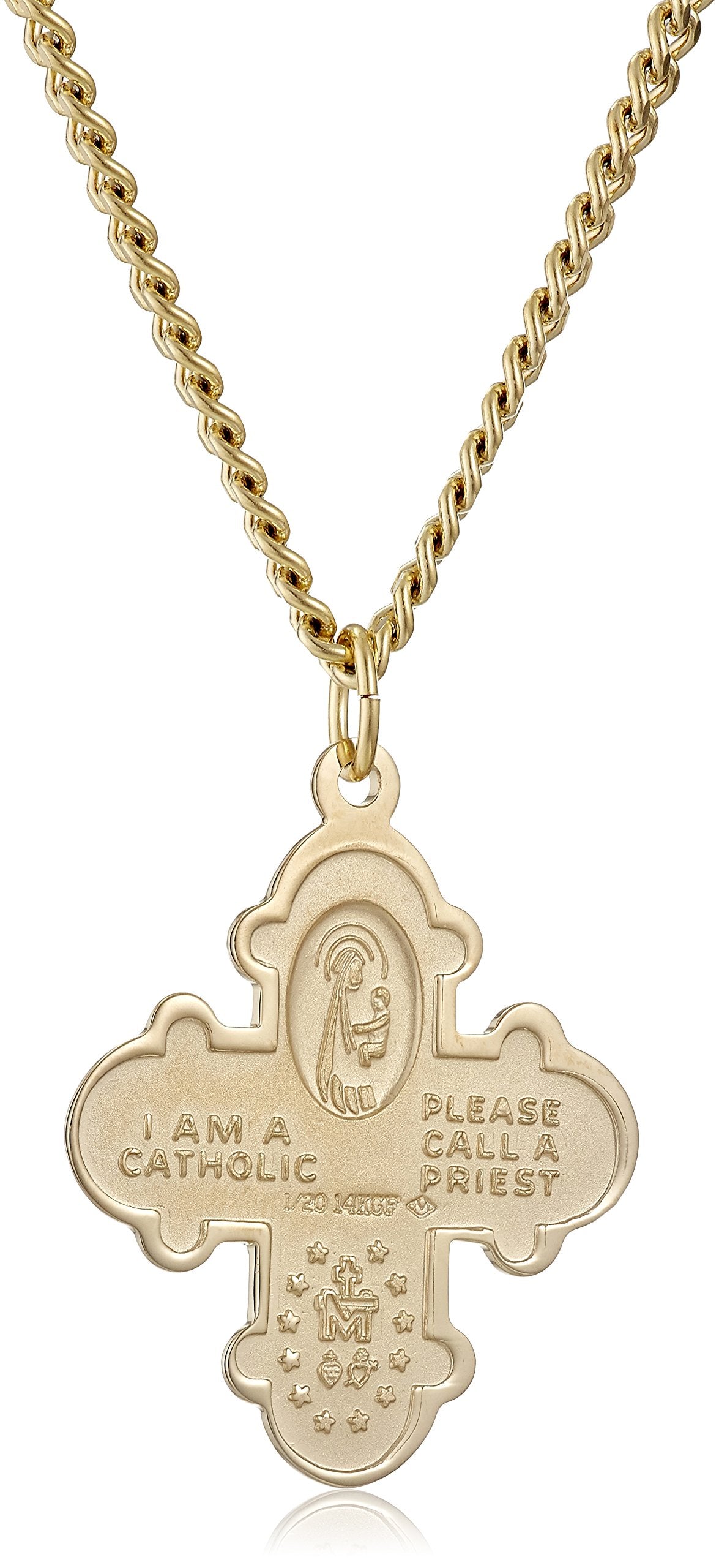 Amazon Essentials Men's 14k Gold-Filled 4-Way Medal Pendant Necklace with Gold-Plated Stainless Steel Chain, 24"