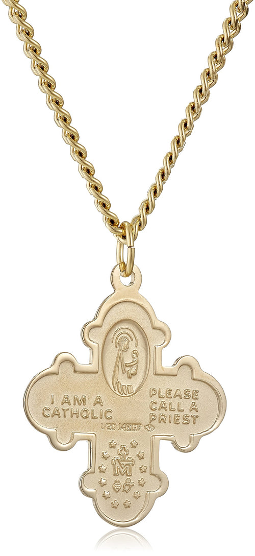 Amazon Essentials Men's 14k Gold-Filled 4-Way Medal Pendant Necklace with Gold-Plated Stainless Steel Chain, 24"