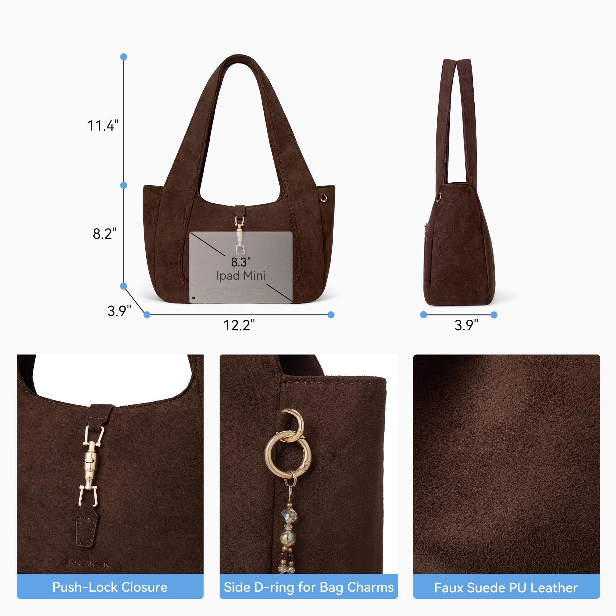BOSTANTEN Vintage Shoulder Bag for Women Suede Leather Tote Bag Ladies Lightweight Dumpling Handbag for Work Date Travel