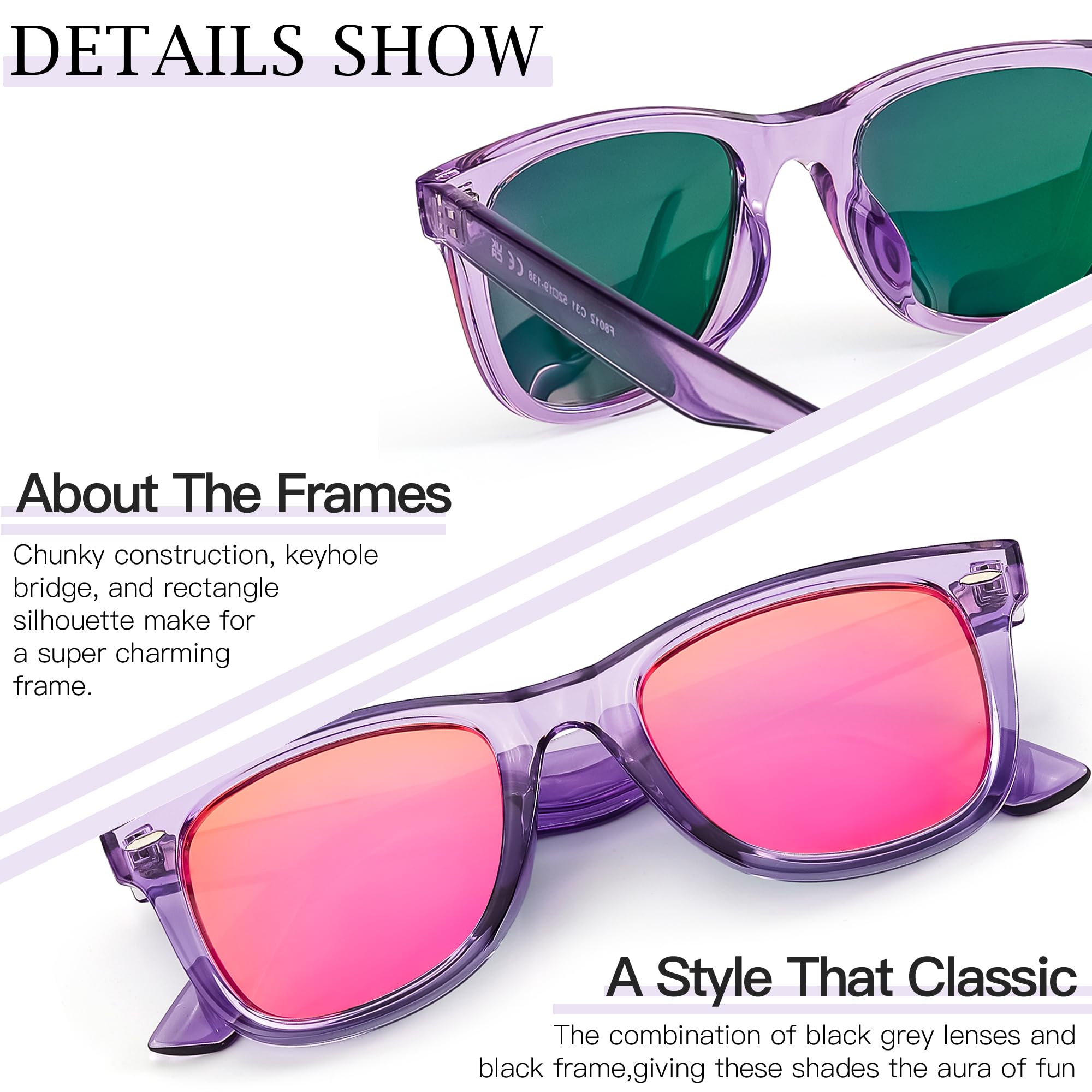SIPHEW Polarized Sunglasses for Women - Square Frame Pink Mirrored Beach Eyewear, Trendy Womens UV400 Sunglasses for Small Face