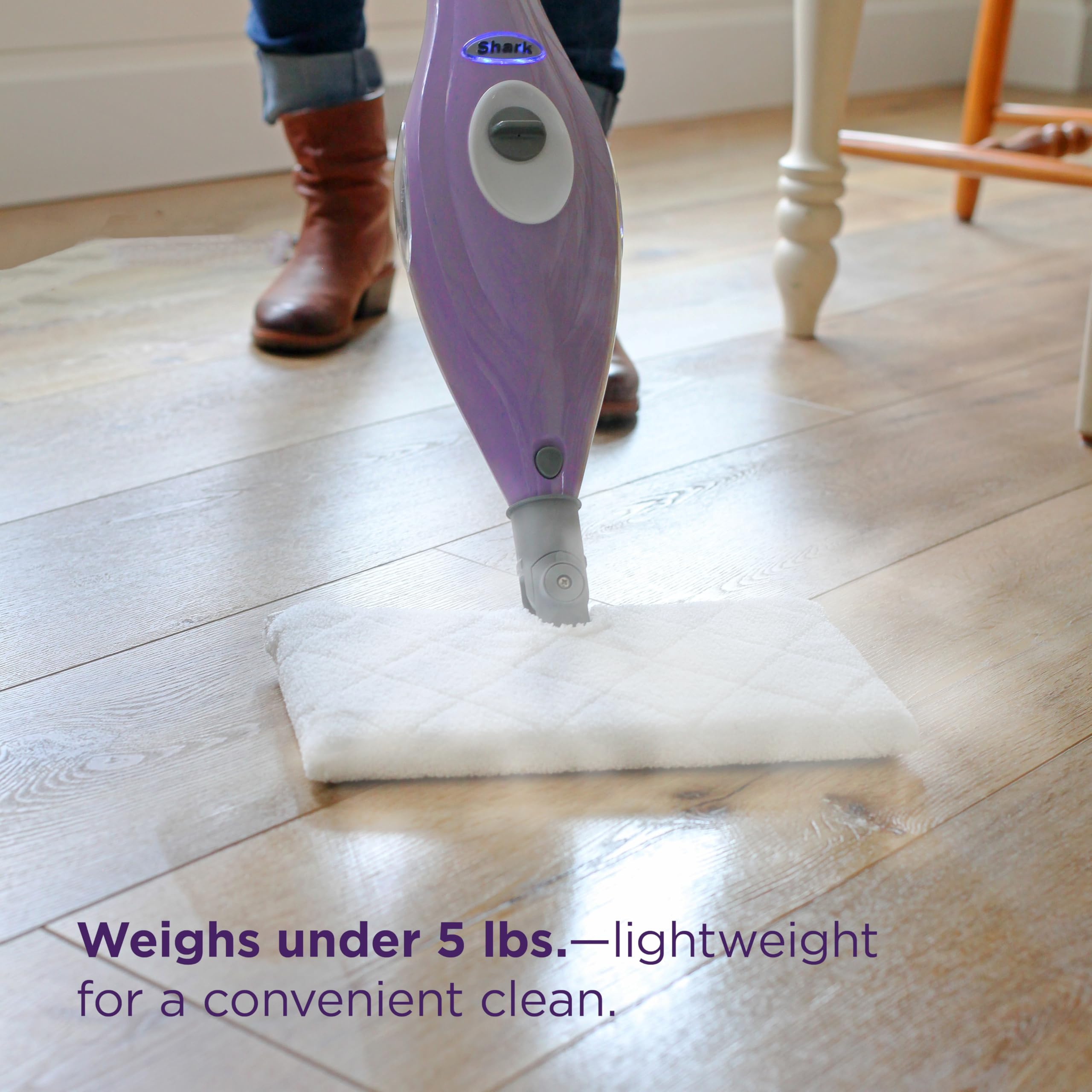 Shark Steam Pocket Mop with 2 Washable Double-sided Pads, Steam Sanitization, Swivel Steering, Lightweight, Steam Cleaner for Sealed Hard Floors, Hardwood, Marble, Tile, Purple, S3501