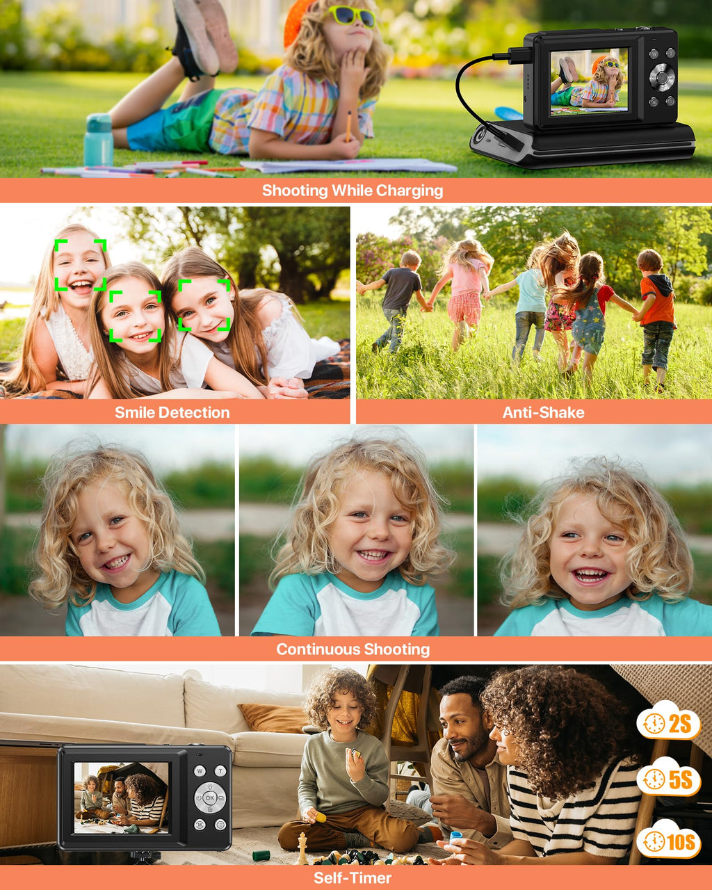 Digital Camera, Latest FHD 1080P Digital Camera for Teens with SD Card Anti Shake Point and Shoot Cameras Portable 16X Zoom Compact Small Cameras for Kids Boys Girls Seniors with Wrist Strap