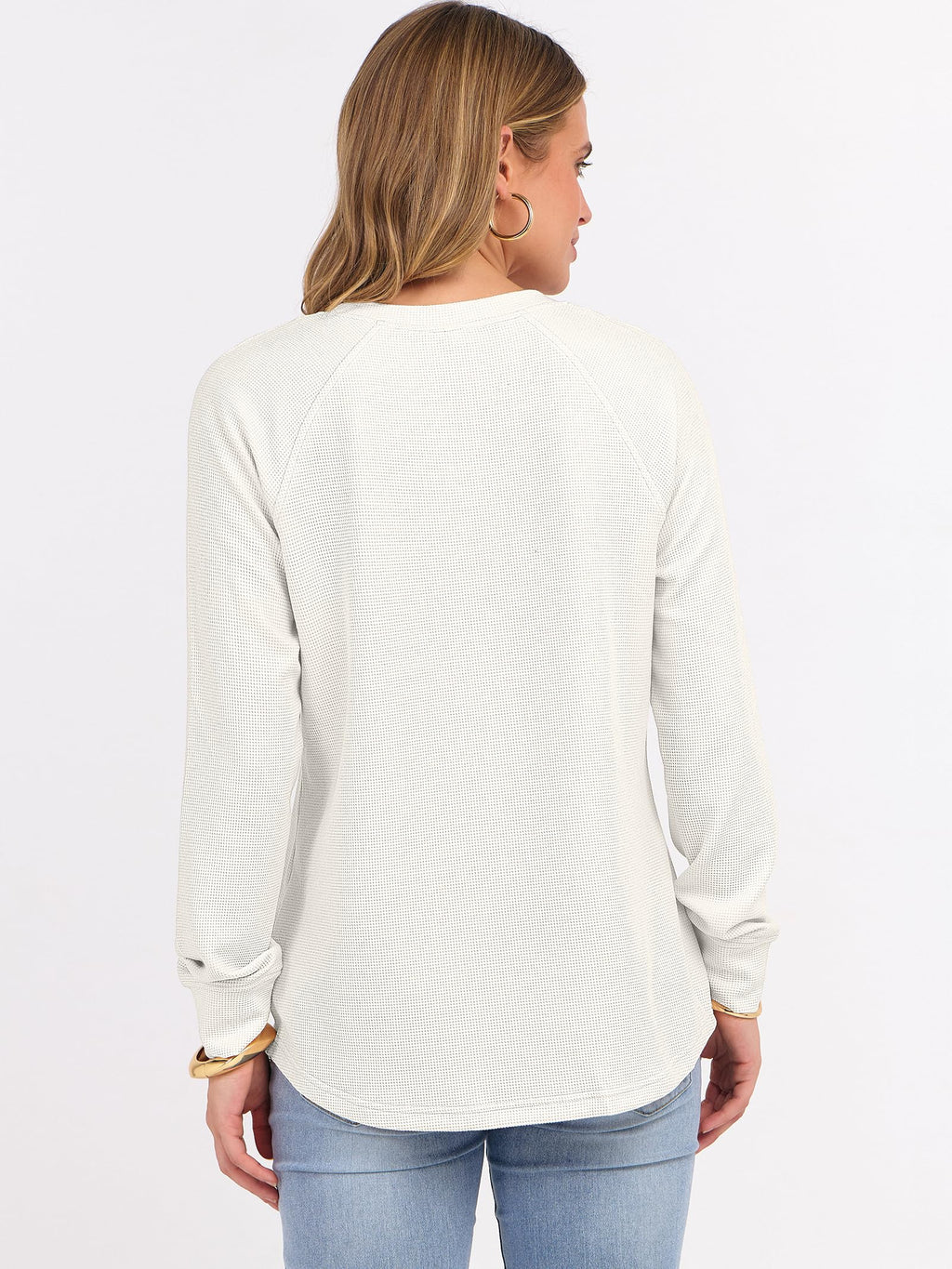 ANRABESS Women's Long Sleeve Waffle Knit Shirts Dressy Casual Loose Button Up V Neck Henley Tops 2026 Fall Basic Tee Blouse Beige Large