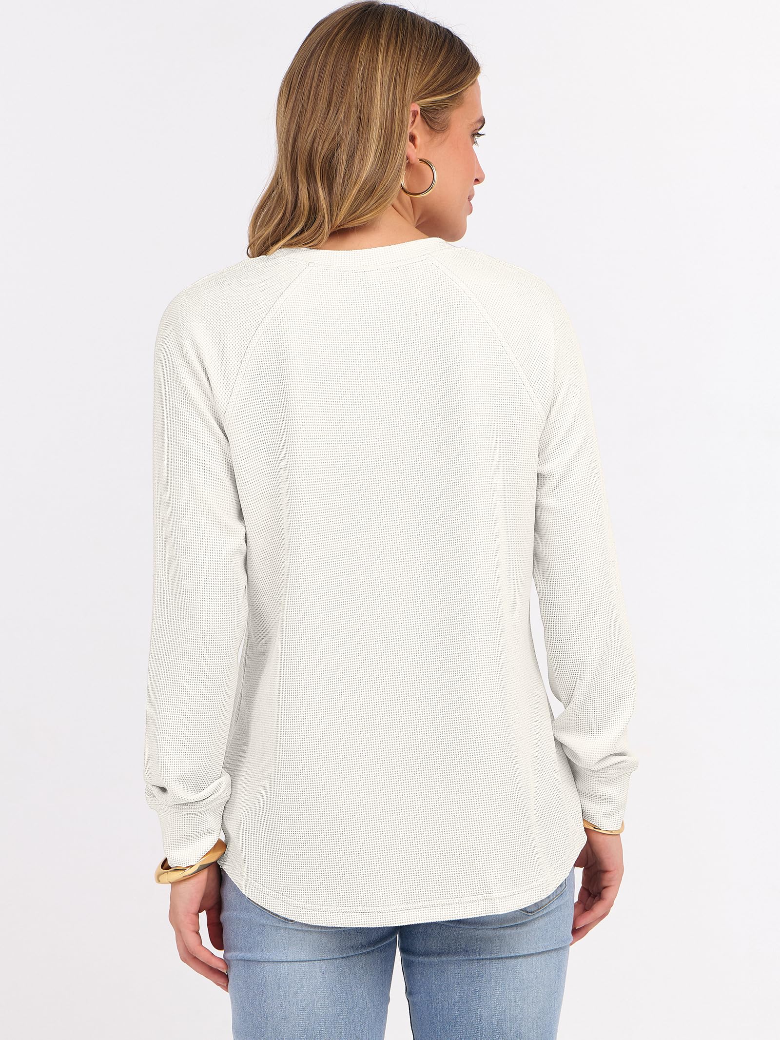 ANRABESS Women's Long Sleeve Waffle Knit Shirts Dressy Casual Loose Button Up V Neck Henley Tops 2026 Fall Basic Tee Blouse Beige Large