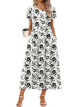 Zeagoo Plus Size Dresses for Wedding Guest Summer Petal Sleeve Loose Round Neck Floral Dress White Black Floral 3XL
