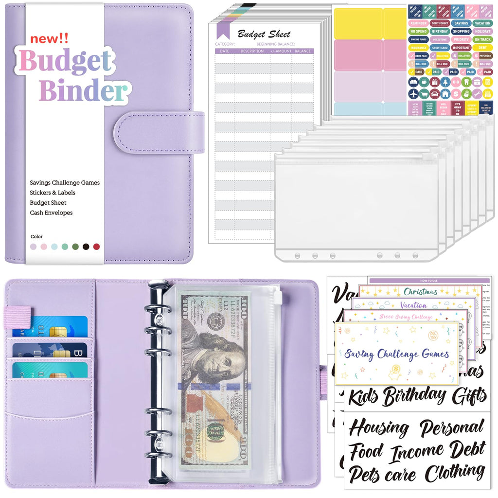 Sooez Budget Binder with Money Saving Challenge, Money Saving Binder with Cash Envelopes, Expense Sheets, Challenge Tracker & Category Labels, Envelope Savings Challenges Book for Home Office School