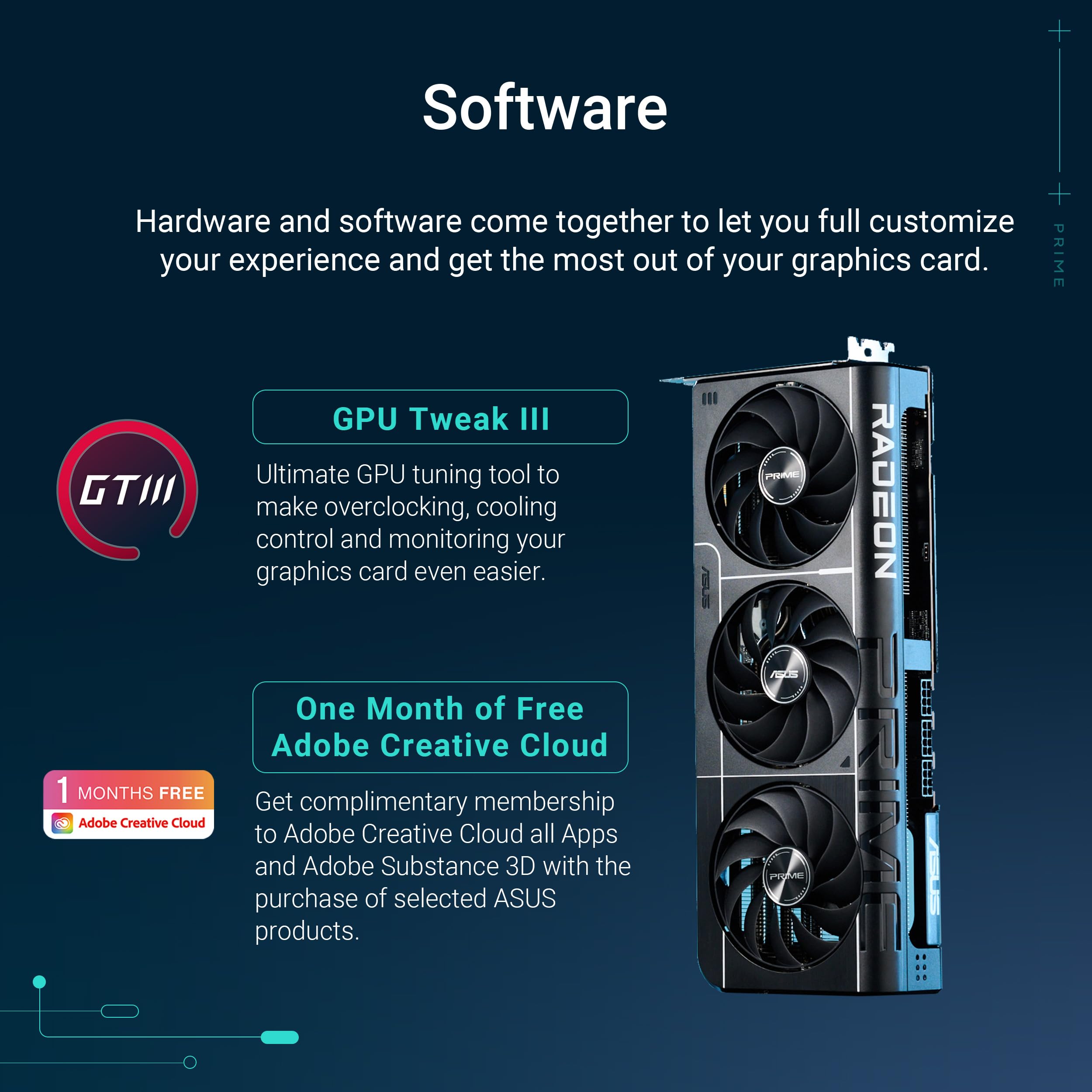 ASUS Prime Radeon™ RX 9070 XT OC Edition Graphics Card, AMD (PCIe 5.0, HDMI/DP 2.1, 2.5-Slot Design, Axial-tech Fans, Ball Bearings, Dual BIOS, GPU Guard)
