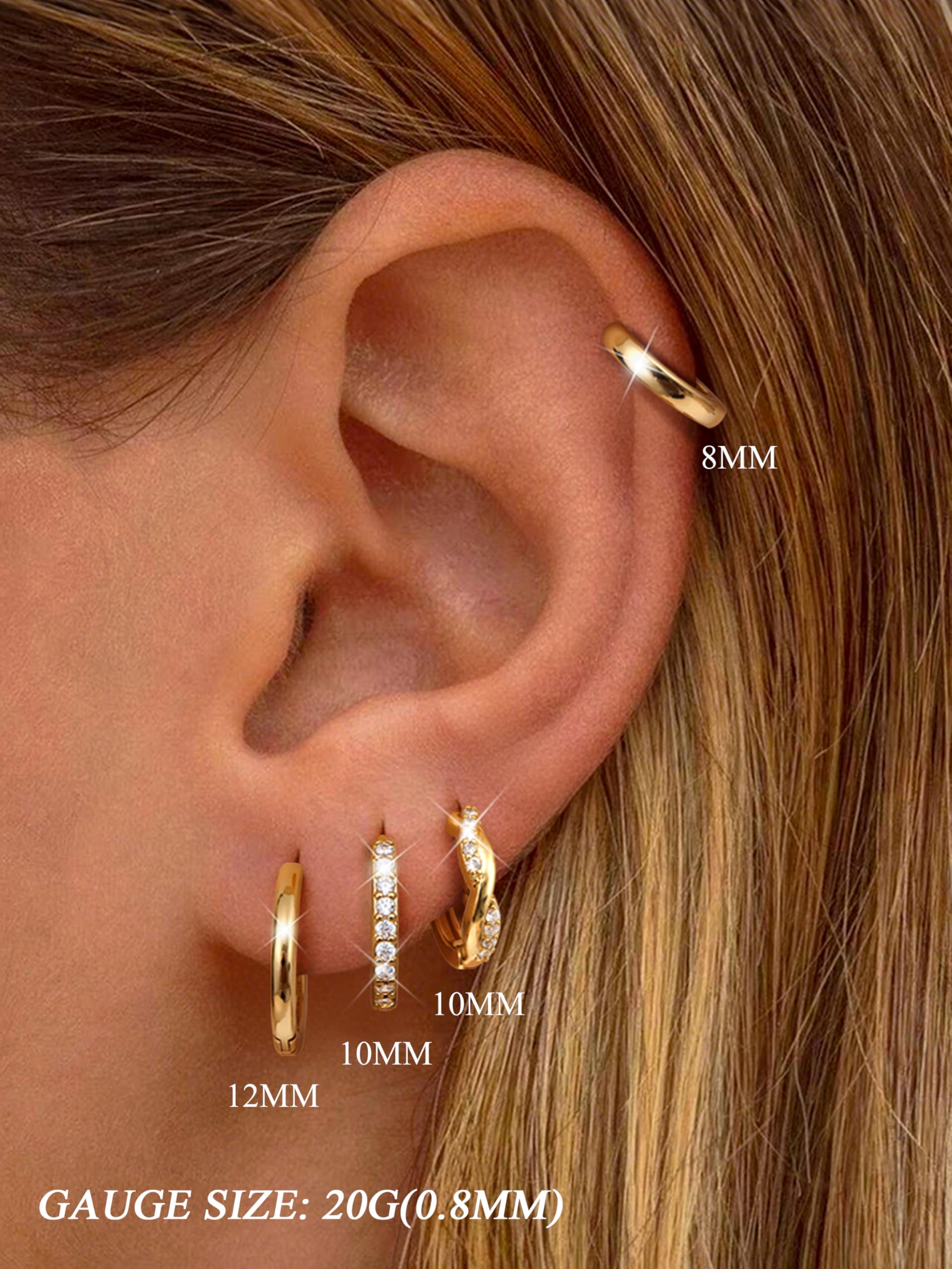 Jstyle Small Gold Hoop Earrings for Women Trendy 14K Gold Plated Huggie Earrings Hypoallergenic Cartilage Earring Stack Cute Dainty Huggie Hoops Earring Sets for Multiple Piercing