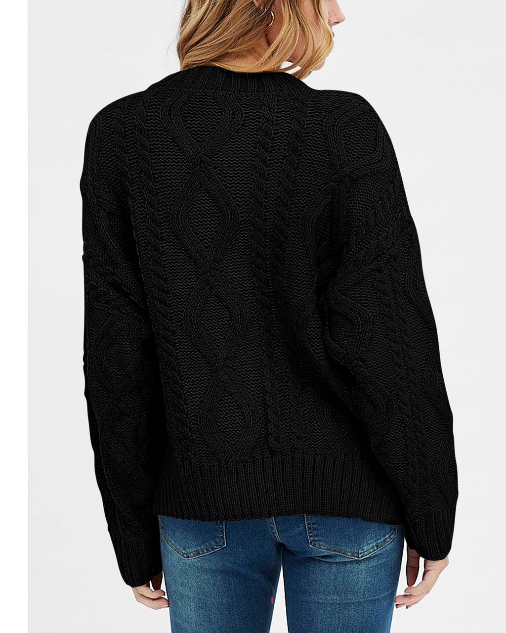 BTFBM Casual Women Long Sleeve Sweater 2025 Fall Ribbed Knit Pullover Loose Crewneck Cable Sweater Jumper Tops(Black,Medium)