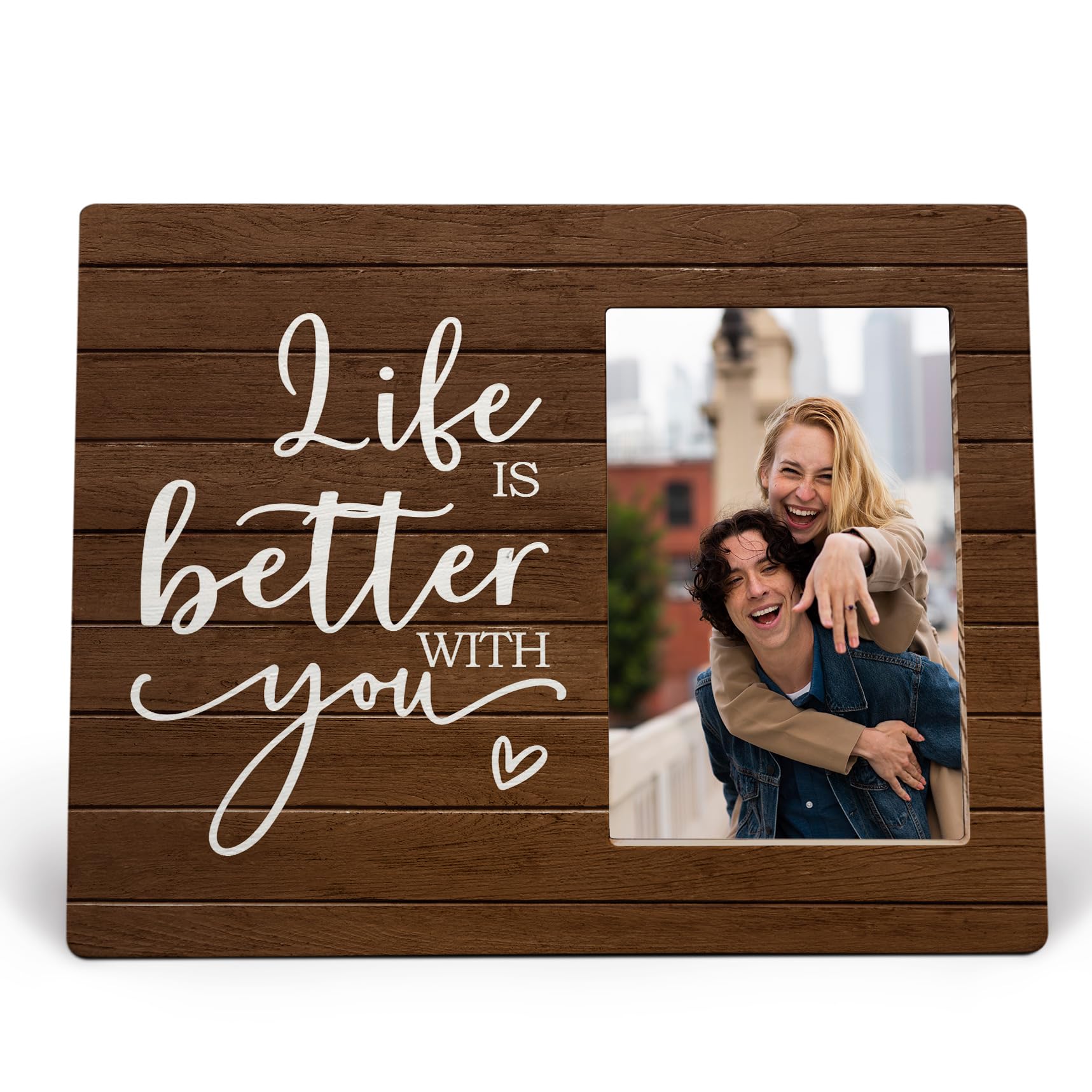 MAQIKA Wedding Picture Frame, Couples Picture Frames, Love Wedding Valentines Gifts, Engagement Gifts for Couples Newly Engaged, Life is Better with You Wood Photo Frame for 4x6 Photos