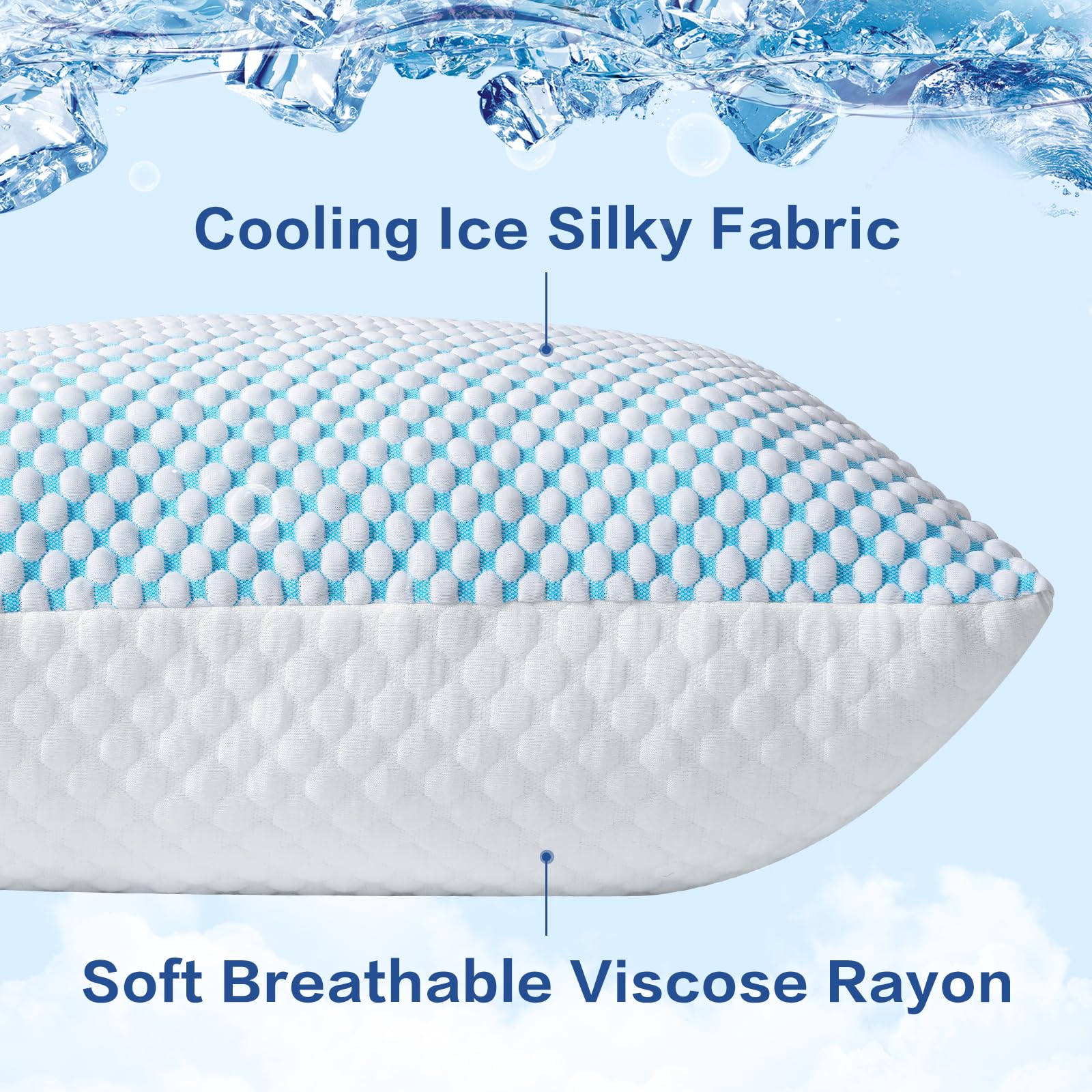 EASELAND Firm Pillows Shredded Memory Foam with Adjustable Fill - Queen Size Set of 2, Removable Cooling Cover for Hot Sleepers, Cool Bed Pillow for Side Back Stomach Sleepers