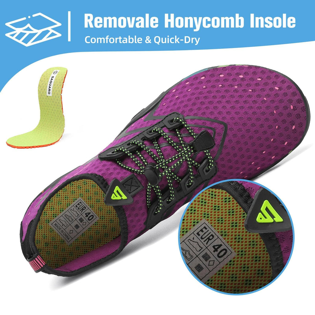 Mishansha Water Shoes for Women Men, Quick-Dry Barefoot Swim Shoes with Drainage Holes, Lightweight Aqua Shoe for Beach Pool River Boating Yoga Walking 7 Women/6 Men Purple
