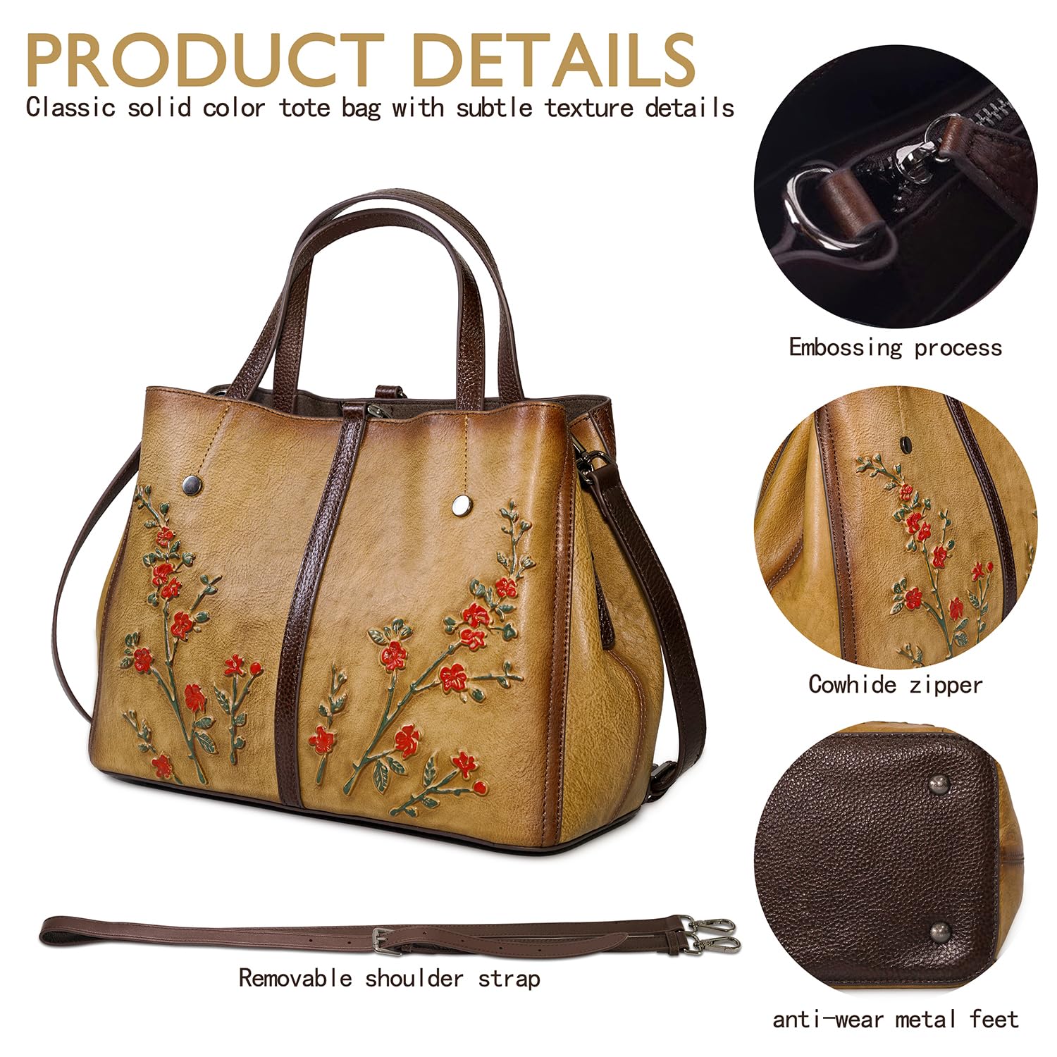 SHARPAD Genuine Leather Satchel for Women Top Handle Bags Handmade Purse Vintage Embossed Leather Crossbody Handbags Hobo Bag (Yellow-2)