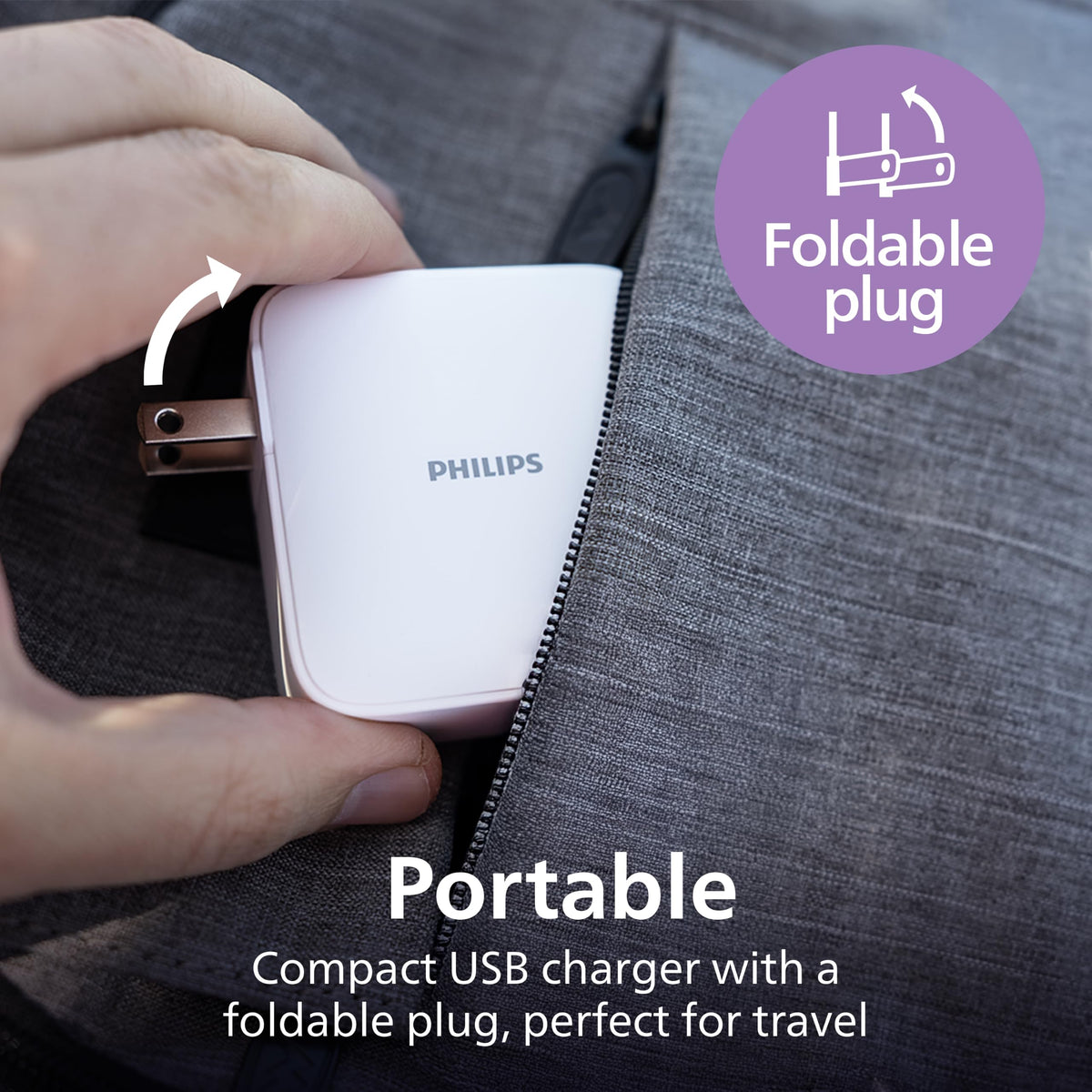 Philips USB C Fast Charger, 100W, 4-Ports, 3 USB-C, 1 USB-A, Foldable Plug