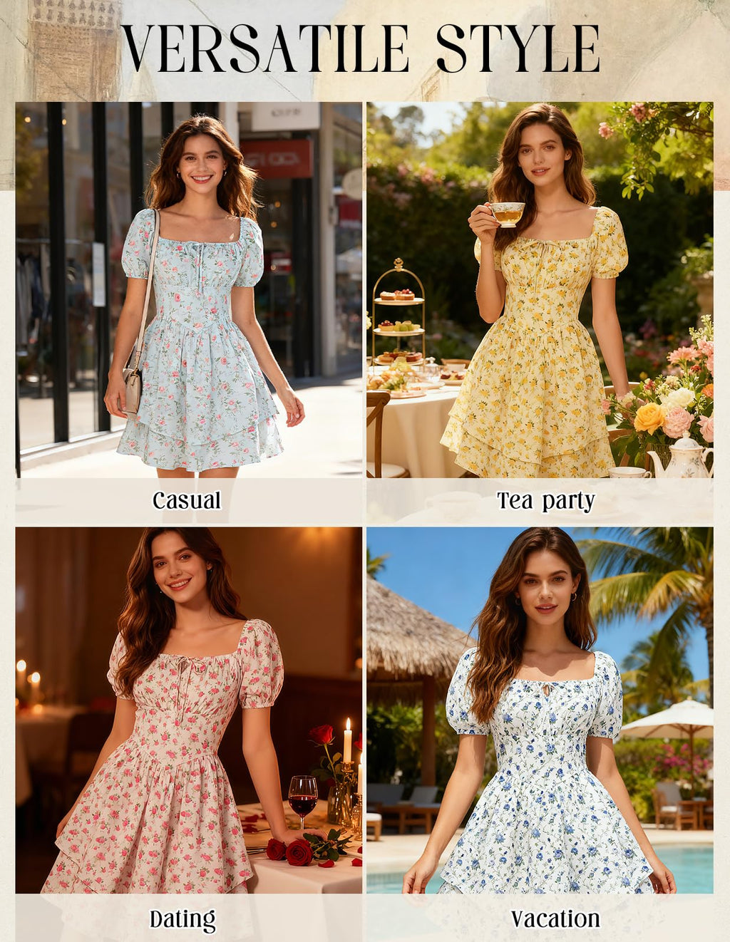 Scarlet Darkness Floral Corset Dress Summer Dresses for Women Girls 2026 Short Milkmaid Sundress with Pocket Blue and White Floral L