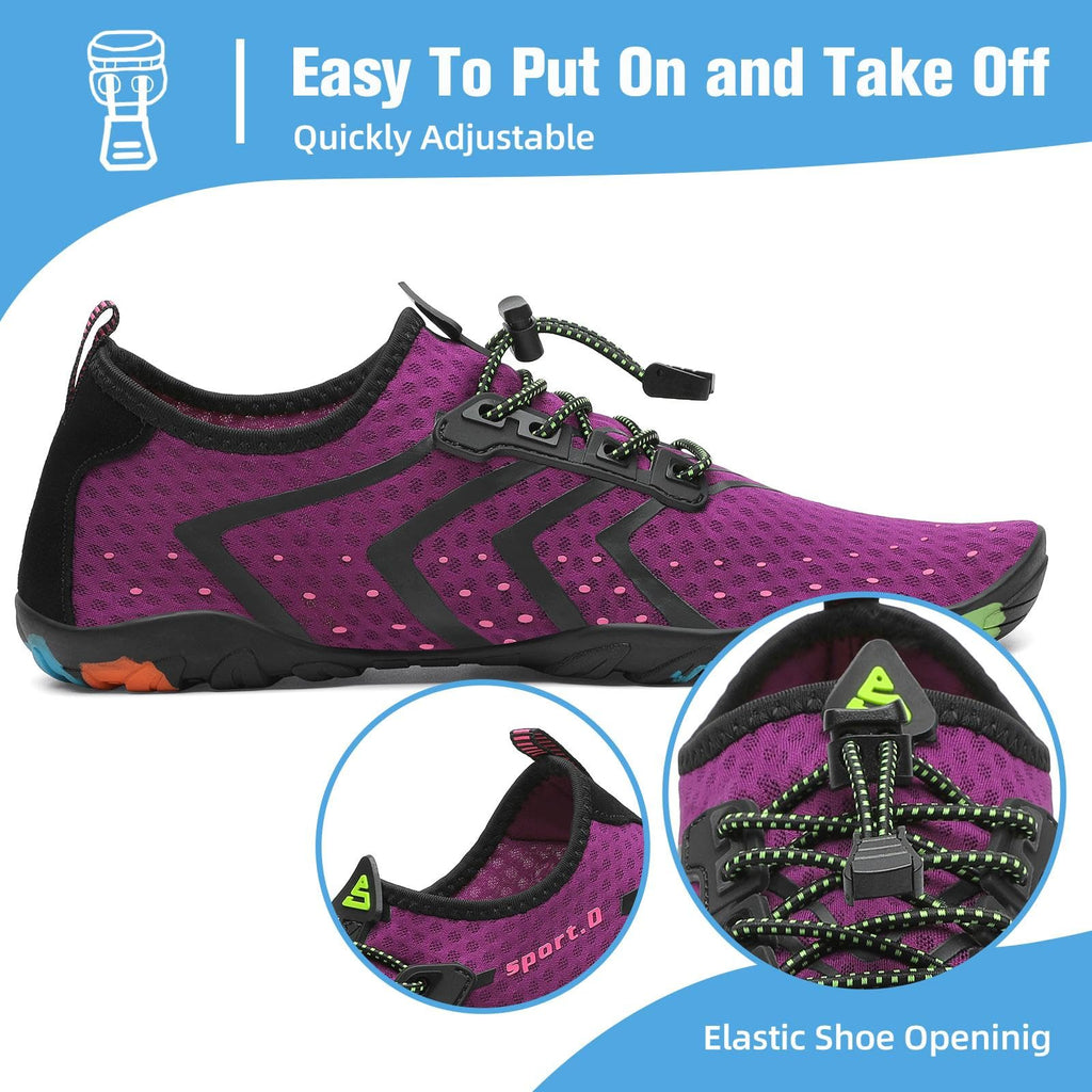 Mishansha Water Shoes for Women Men, Quick-Dry Barefoot Swim Shoes with Drainage Holes, Lightweight Aqua Shoe for Beach Pool River Boating Yoga Walking 7 Women/6 Men Purple