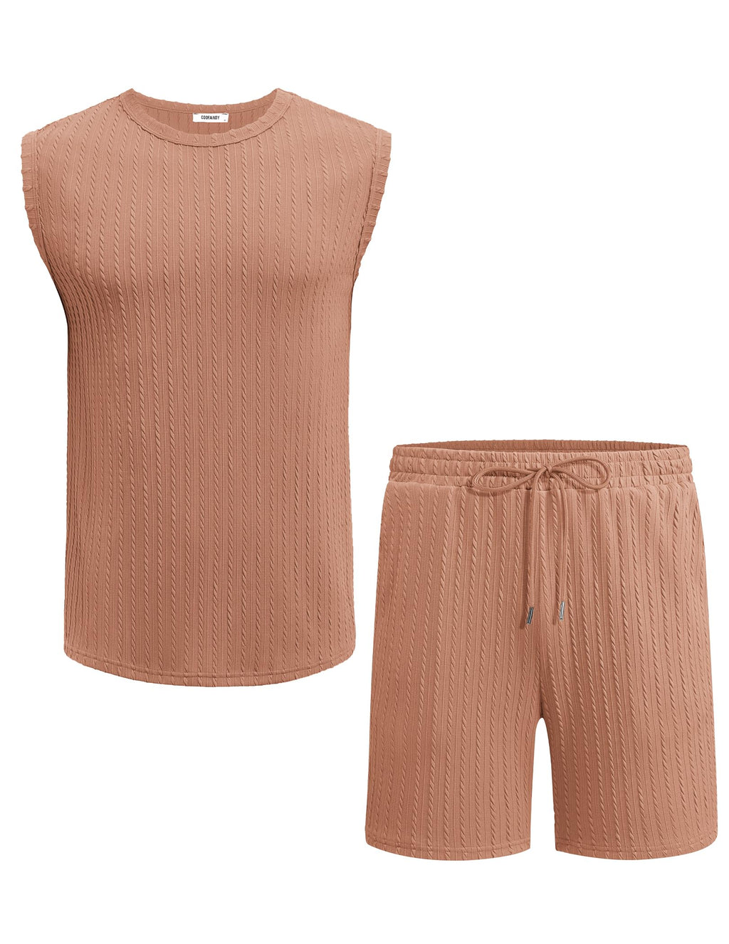COOFANDY Men's 2 Piece Outfits Sleeveless Fashion Shirt and Shorts Set Summer Lightweight Knit Set, Khaki, L