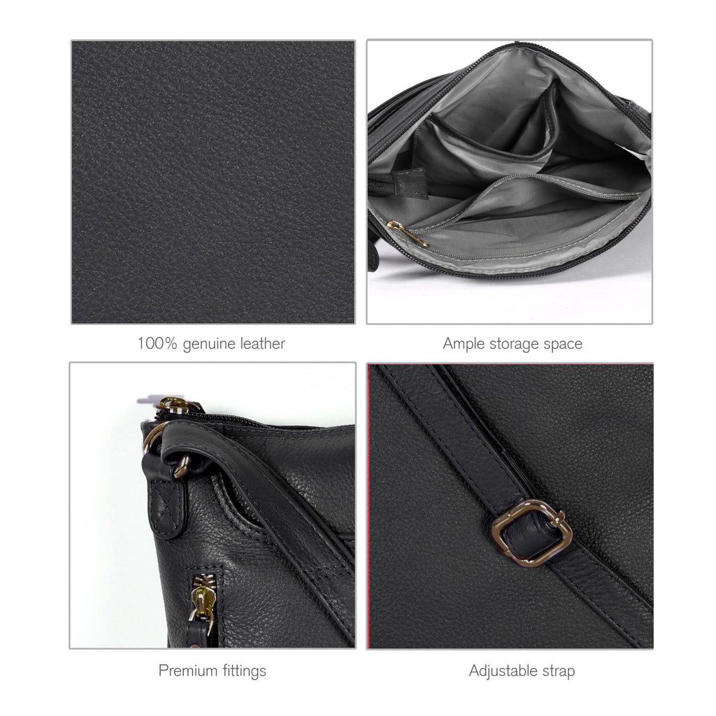 Leather Crossbody Bags for Women - Ladies Sling Handbags - Medium Cross body Purses Handbags - Purses For Women (Black Washed)