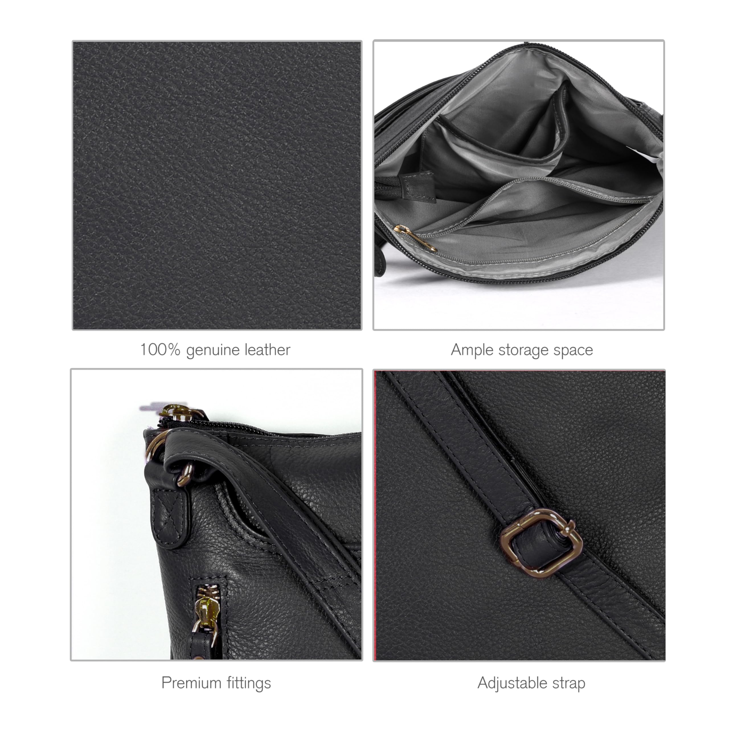 Leather Crossbody Bags for Women - Ladies Sling Handbags - Medium Cross body Purses Handbags - Purses For Women (Black Washed)