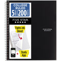 Five Star Spiral Notebook + Study App, 5 Subject, College Ruled Paper, 8-1/2" x 11", 200 Sheets, Fights Ink Bleed, Water Resistant Cover, Black (72081)