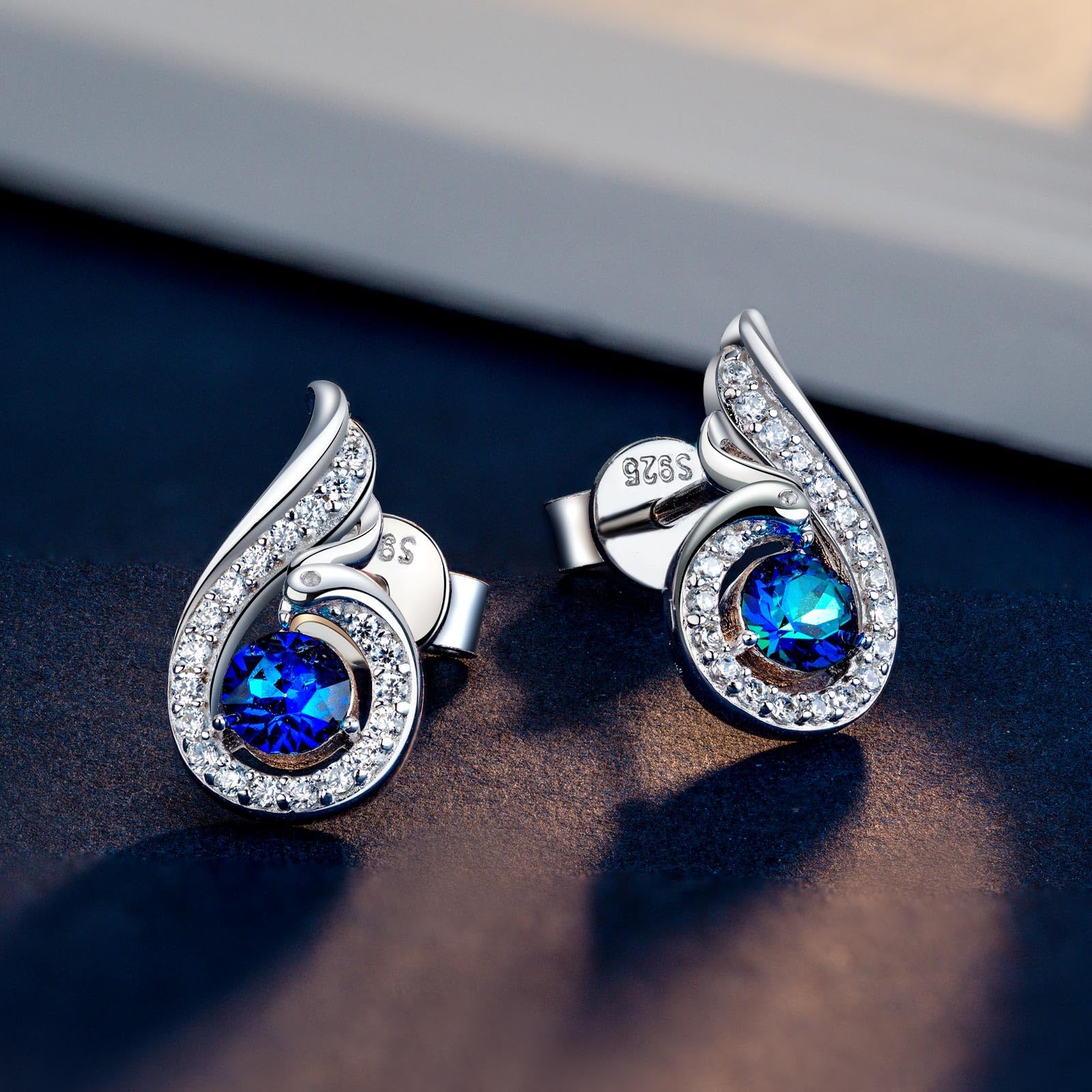 Kate Lynn Phoenix Earrings 925 Sterling Silver Stud Earrings for Women, Blue Crystal Earrings, Birthday Gifts for Women Wife Christmas Mothers Day Gifts for Mom Daughter