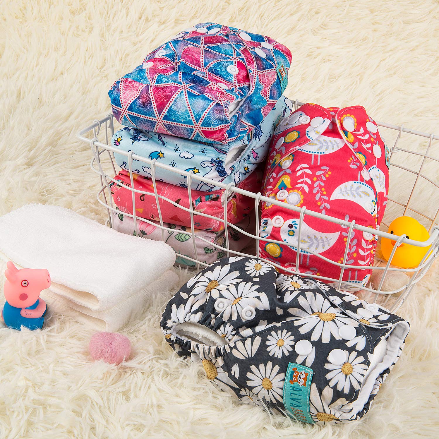 ALVABABY 6pcs with 12 Inserts Baby Cloth Diapers Pocket Newborn Diaper for Less Than 12pounds Baby Snaps Cloth Diapers Nappy