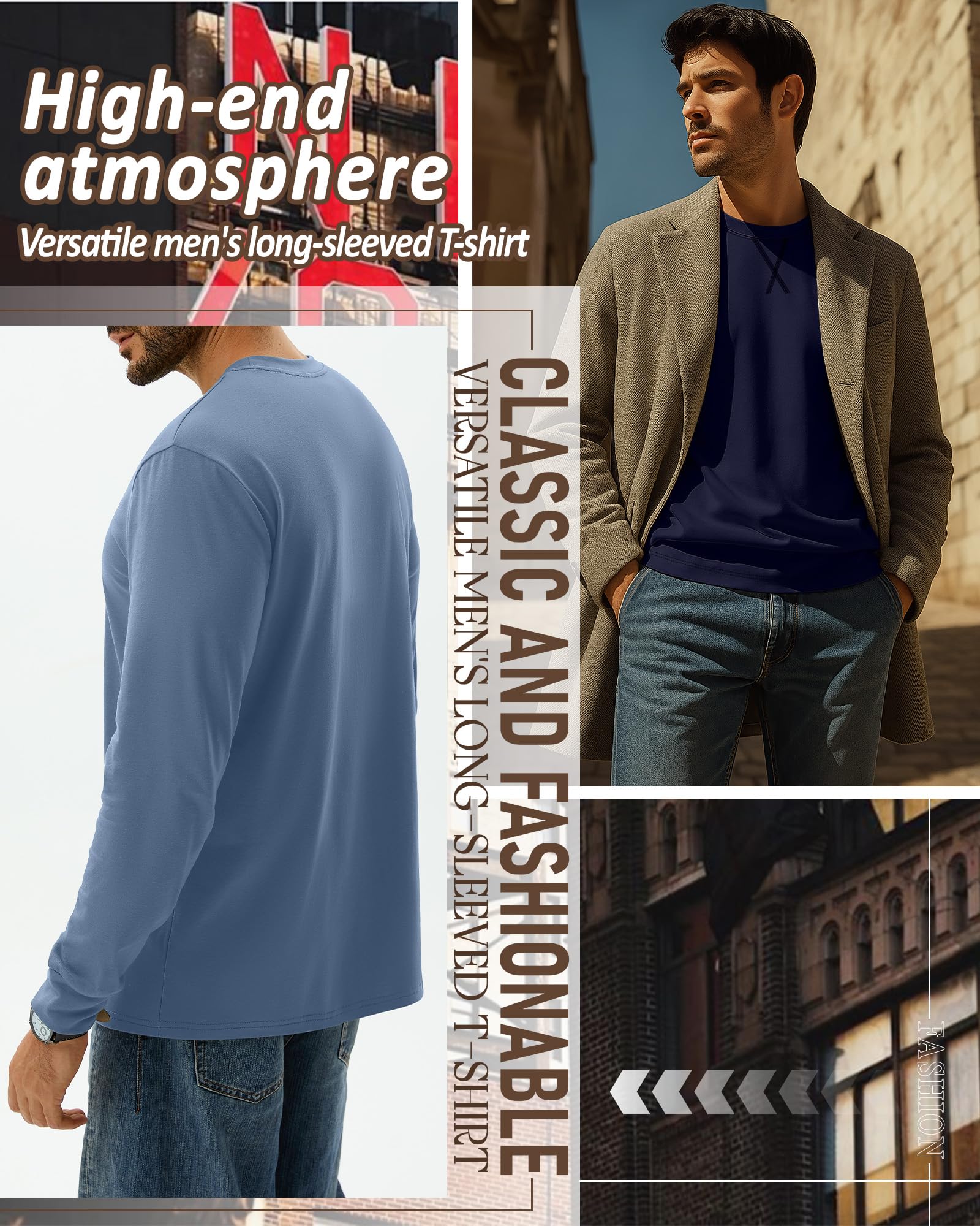 August Alley 4 Pack Men's Big and Tall Shirts Fall Hipster Embroidered Long Sleeves Plain Oversize Tee Plus Size Casual Tops(Light Blue, Navy Blue, Light Gray, Black,3X-Large)