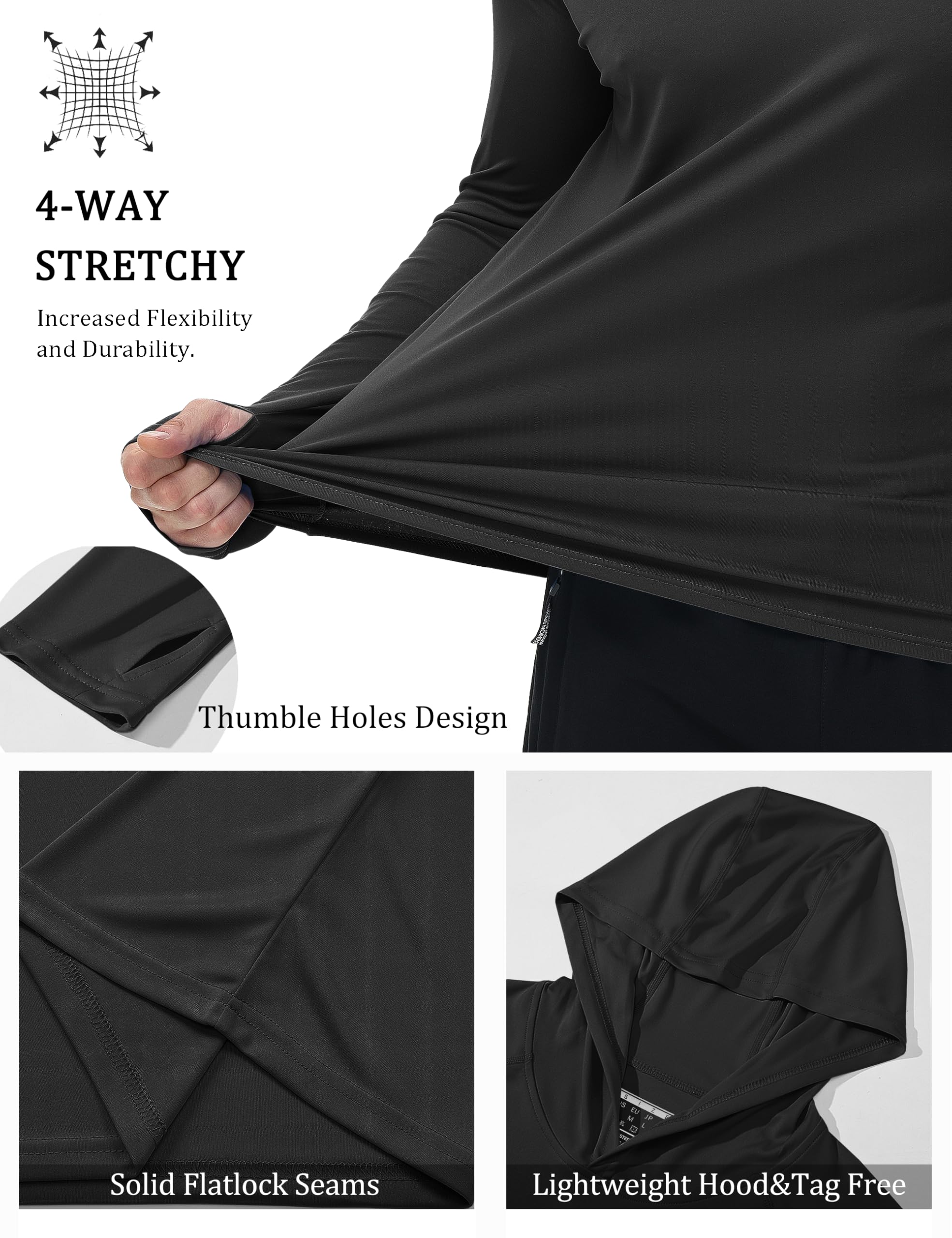 Fishing Shirts for Men UPF 50+ Performance Hoodie Shirts Long Sleeve Sun Protection Moisture Wicking Dry Fit Shirts Active T-Shirt Black