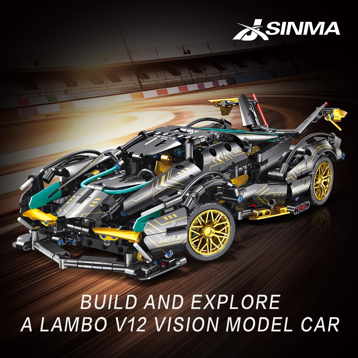 JSINMA Technic Sports Car Building Blocks Toys Boys or Adults Kits 1:14 MOC Lambo V12 Building Set Speed Champions Raceing Car Model Vehicle Set for 10 12 14+ Year Boys(1012pcs)