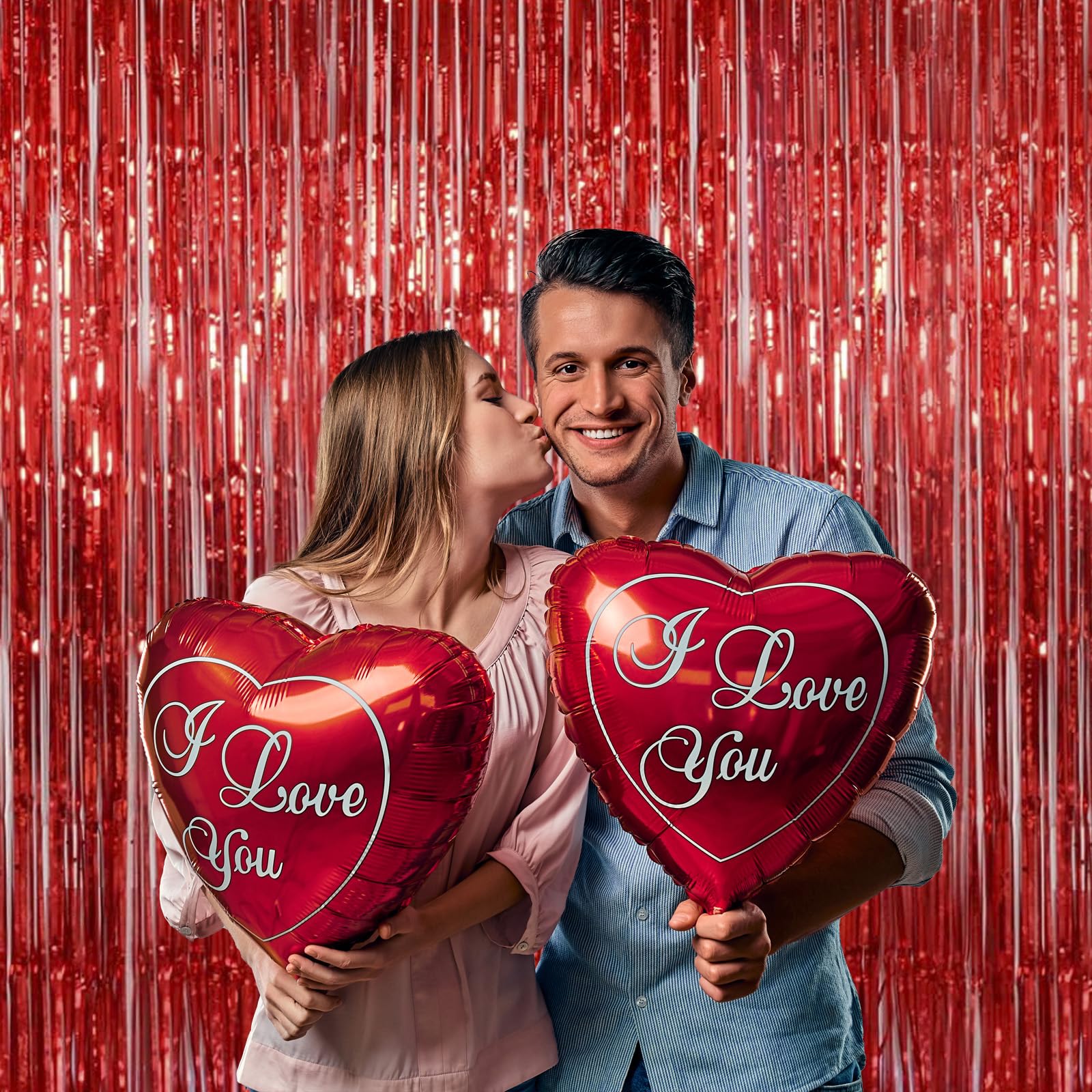 Valentines Day Decorations, Red Foil Fringe Curtain, Melsan 3.2 x 8 ft Metallic Tinsel Curtains Streamer Backdrop for Birthday, Anniversary, Valentine's Day Party Decor - Pack of 2