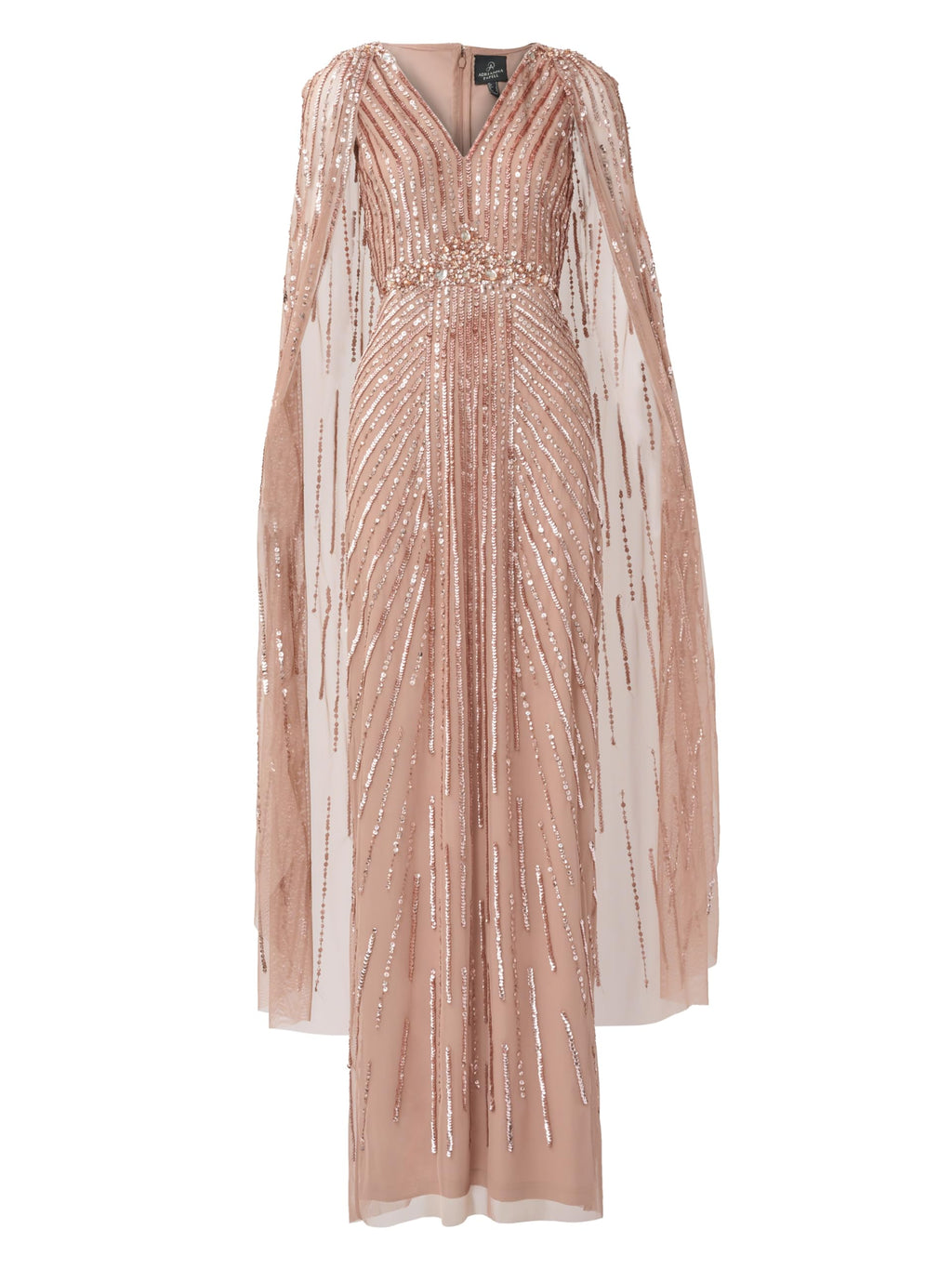 Adrianna Papell Women's Beaded Cape Long Dress | Floor Length Embellished Gown with Fitted Bodice & Long Dramatic Cape