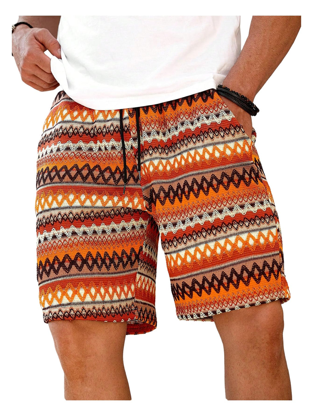 WDIRARA Men's Geometric Print Drawstring Waist Bermuda Shorts Boho Summer Beach Shorts with Pockets Multicolor X-Large