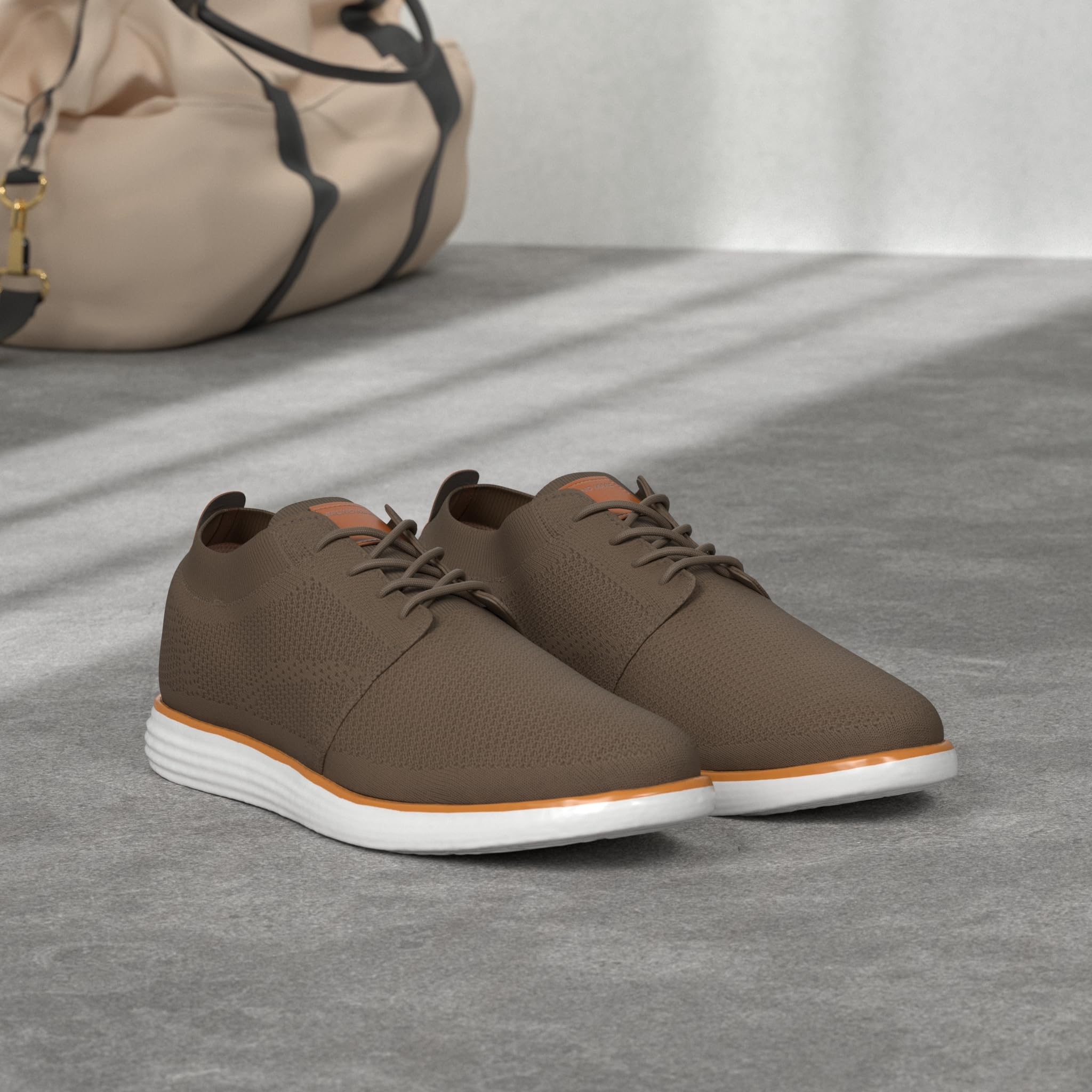 Bruno Marc Men's KnitFlex Breeze Mesh Oxford Sneakers - Breathable Business Casual Shoes Lightweight & Comfortable Walking Shoes for Men, Size 9,Light/Brown,GRAND-01