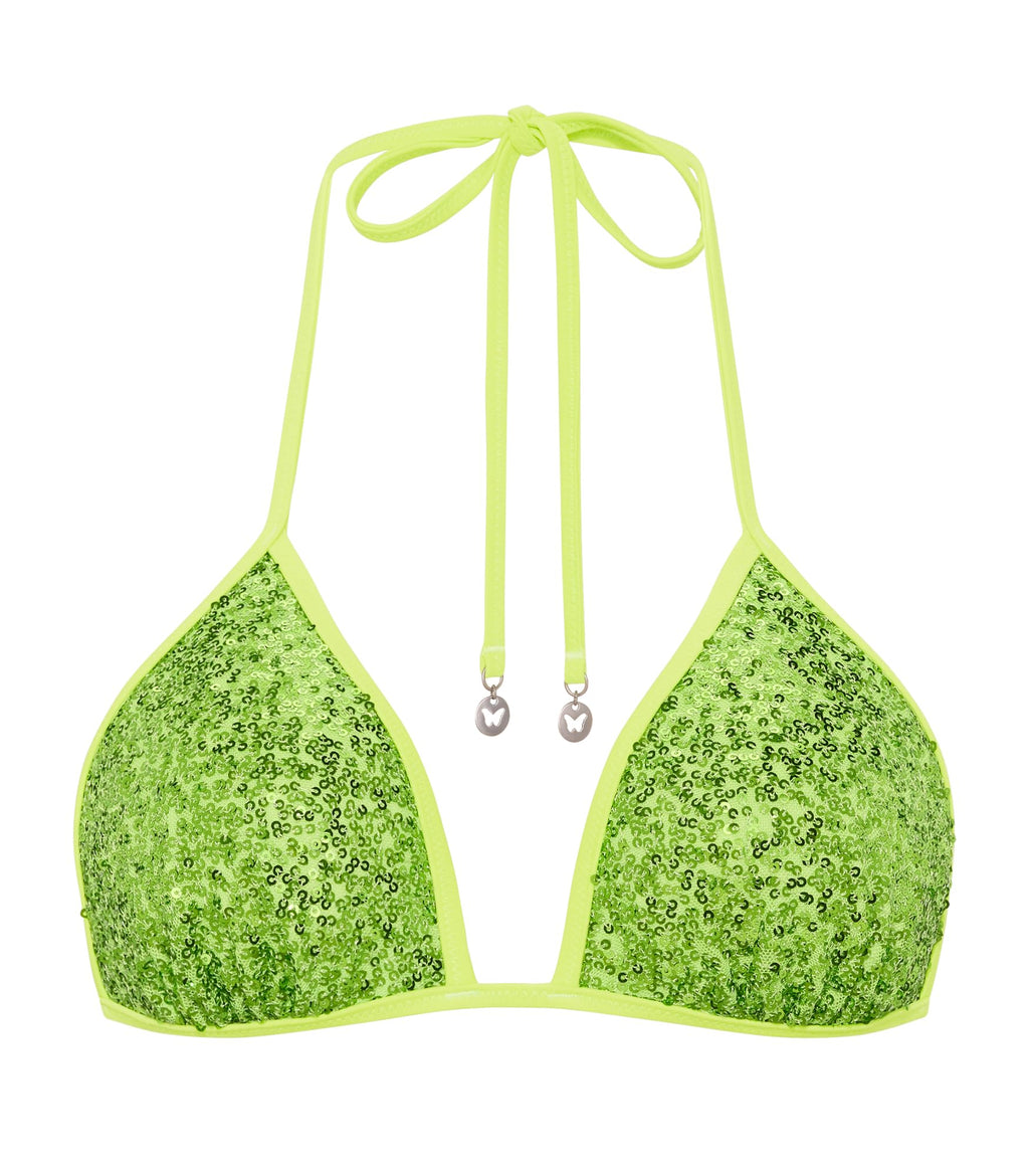 Victoria's Secret Pink | Elle Sequin Triangle String Bikini Top, Sour Apple, XXS