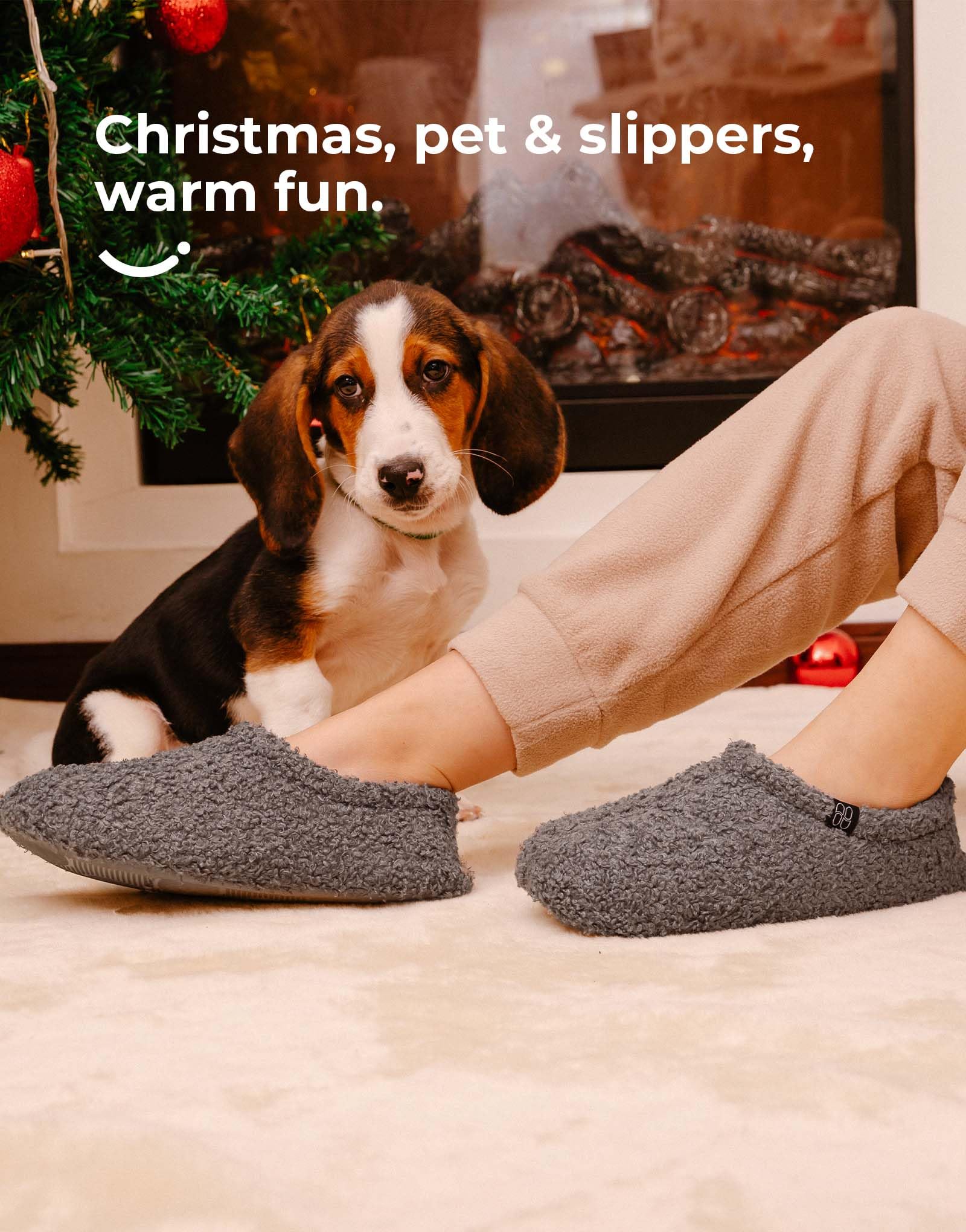 HomeTop Women's Fuzzy Curly Fur Memory Foam Loafer Slippers Bedroom House Shoes with Polar Fleece Lining (9-10, Grey)