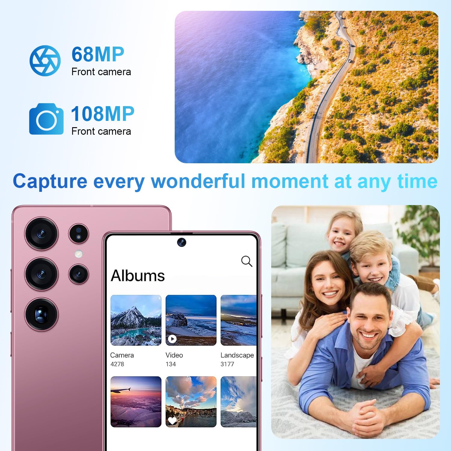 Fadnou I25 Ultra Unlocked Cell Phone, Built in Pen, Smartphone Battery 7000mAh, 6.99" HD Screen Unlocked Phones, 16+512GB 5G The Phone Android 14, Face ID/Fingerprint Lock/GPS (Rose Gold)