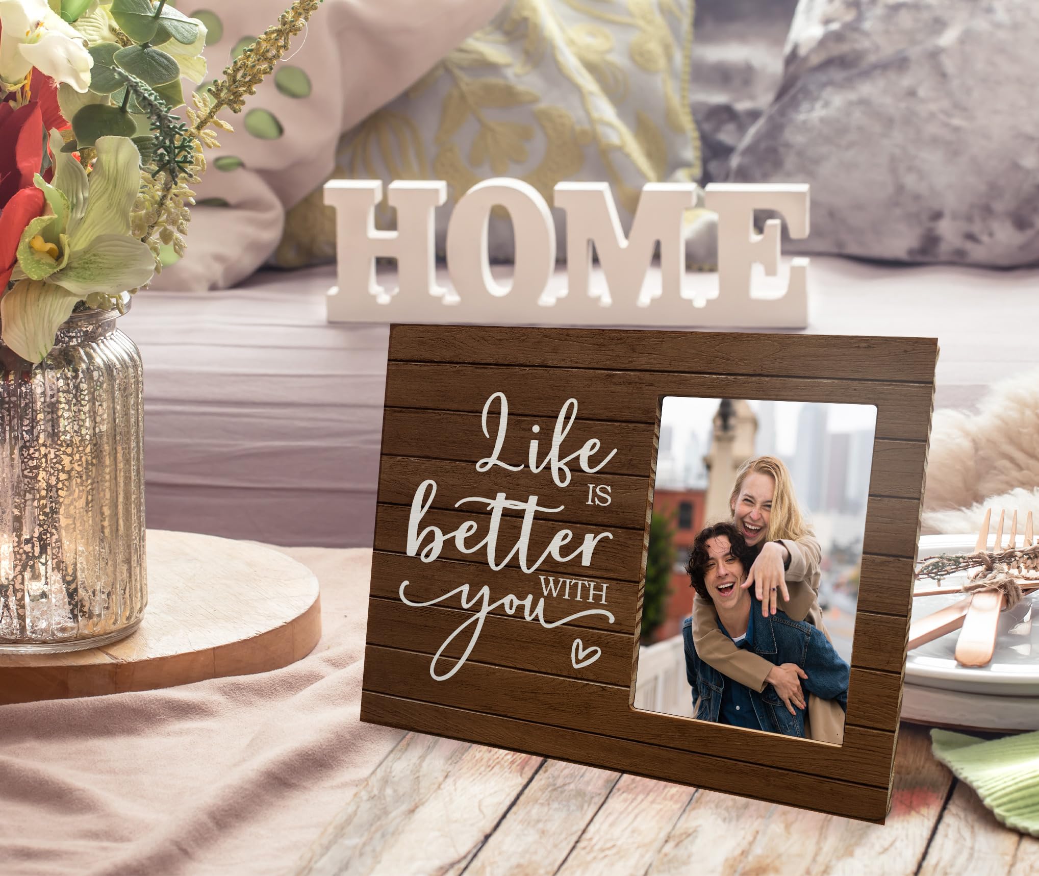 MAQIKA Wedding Picture Frame, Couples Picture Frames, Love Wedding Valentines Gifts, Engagement Gifts for Couples Newly Engaged, Life is Better with You Wood Photo Frame for 4x6 Photos