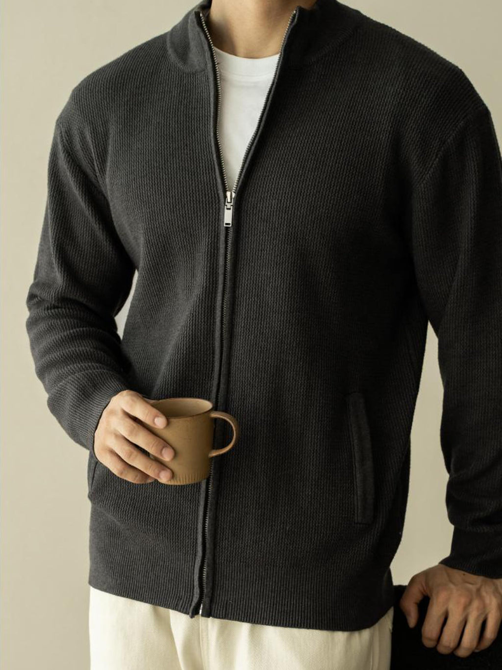 Vcansion Men's Casual Slim Fit Long Sleeve Full Zip Knitted Cardigan Sweaters with Pockets Navy US XL