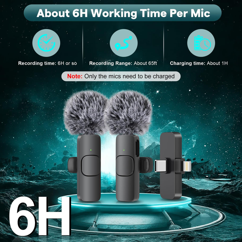 MAYBESTA Wireless Mini Microphone for iPhone, Android Phone - Bluetooth Lavalier Lapel Mic for Audio Video Recording - Clip on Content Creator Microphones for YouTube Tiktok Podcast Vlogging