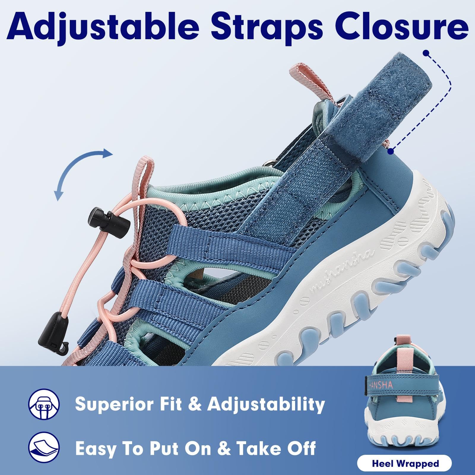 Mishansha Kids Outdoor Sport Sandals Closed Toe Adjustable Boys Girls Hiking Sandals Non-Slip Quick-Dry Water Sandal for Little Kid Size 11.5 Sky Blue