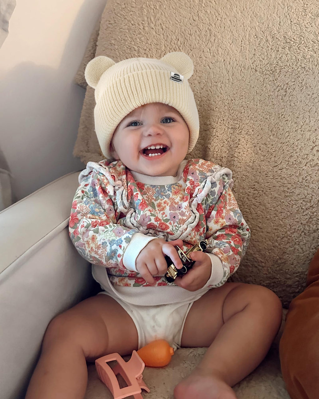 FURTALK Baby Beanie Winter Hat with Bear Ear for Infant Toddler Boys Girls Soft Knitted Skull Cap Black+Beige+Caramel 0-6 Months