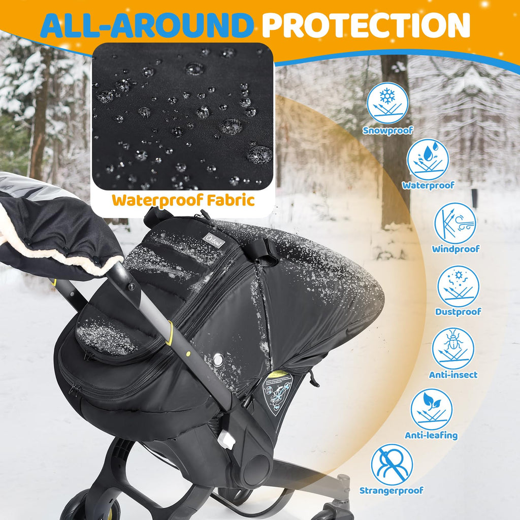 IvyWind Baby Car Seat Cover, Universal Winter Carseat Cover for Babies with Breathable Mesh Window, Cozy and Warm Infant Car Seat Covers for Cold Weather, Kick-Proof Carseat Canopy for Boy Girl, Black