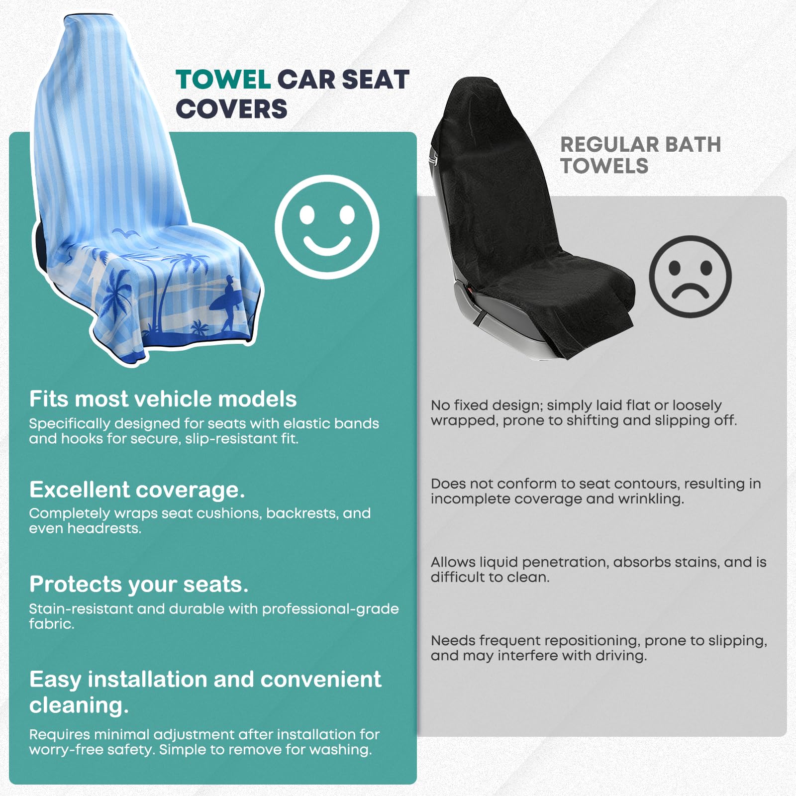 FLORICH Towel Car Seat Covers, Car Seat cover Protector Front Seats, Car Seat Cover Towel for Post Gym Workout, Running, Swimming and Beach, Non-Slip Car Seat Towel Covers Fit for Most Cars Trucks SUV