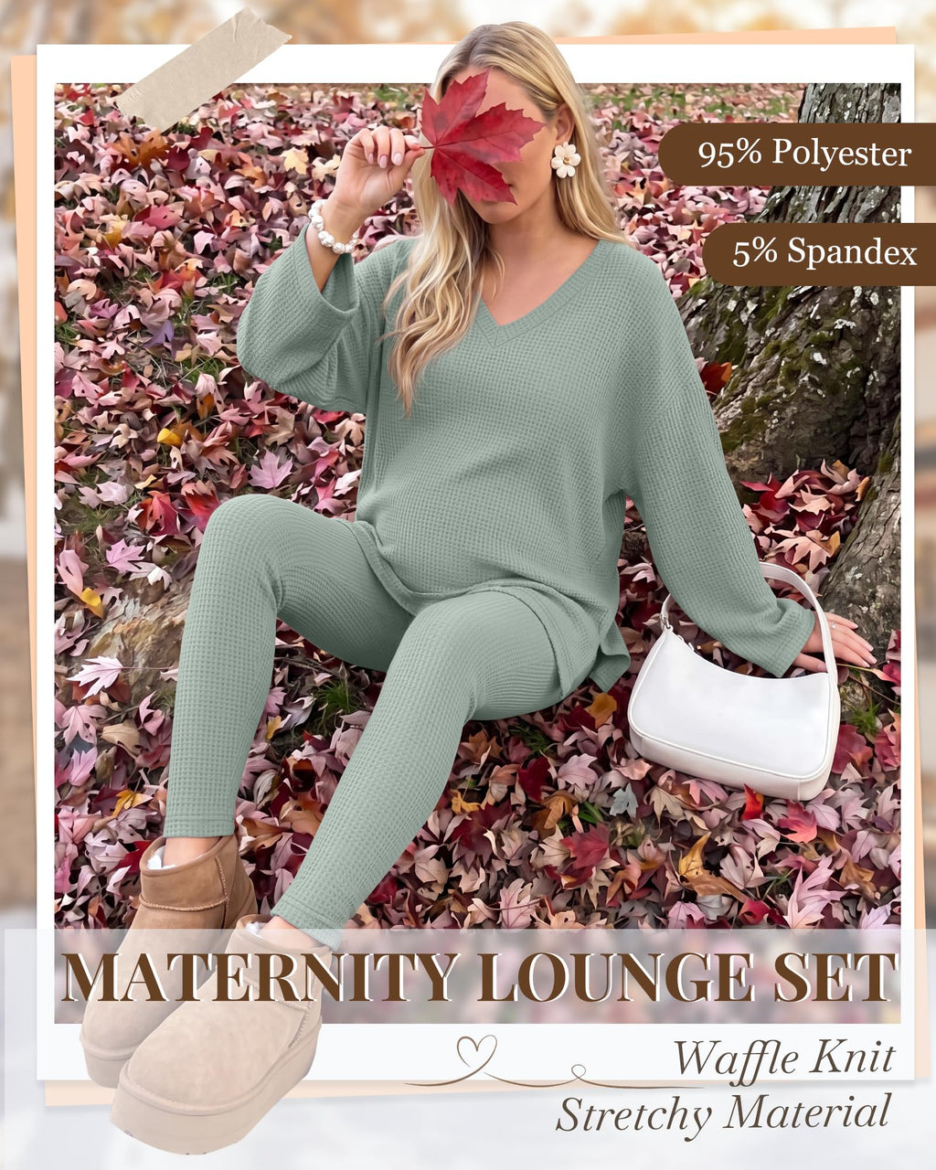 Huukeay Women's Maternity Lounge Set 2 Piece Outfits,Gray Green,Small