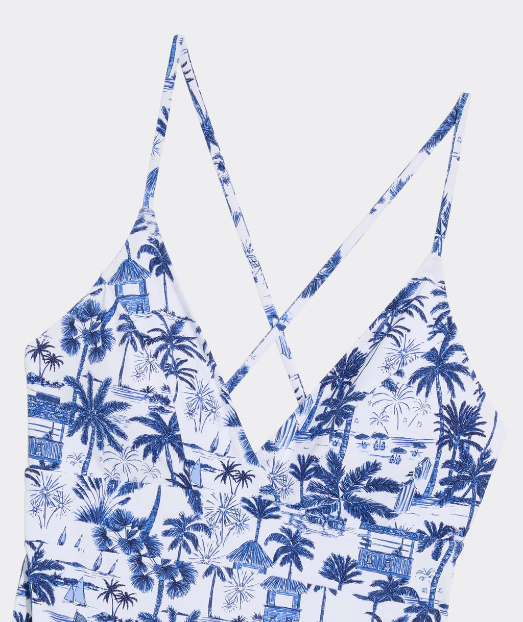 vineyard vines Sconset One-Piece, Beach Navy Print, XS