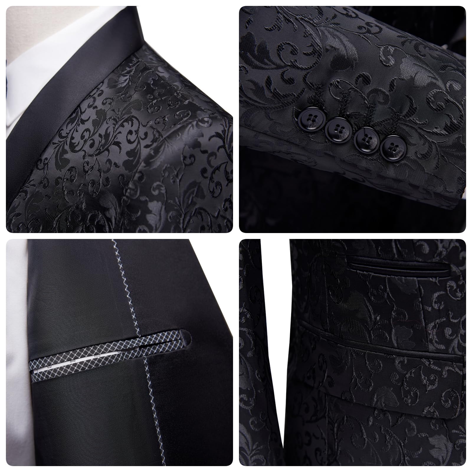 Mgnaie Mens Suits Regular Fit 2 Piece Skinny Tuxedo Blazer Pants Shawl Lapel Paisley Suits Set Men for Wedding Party Black