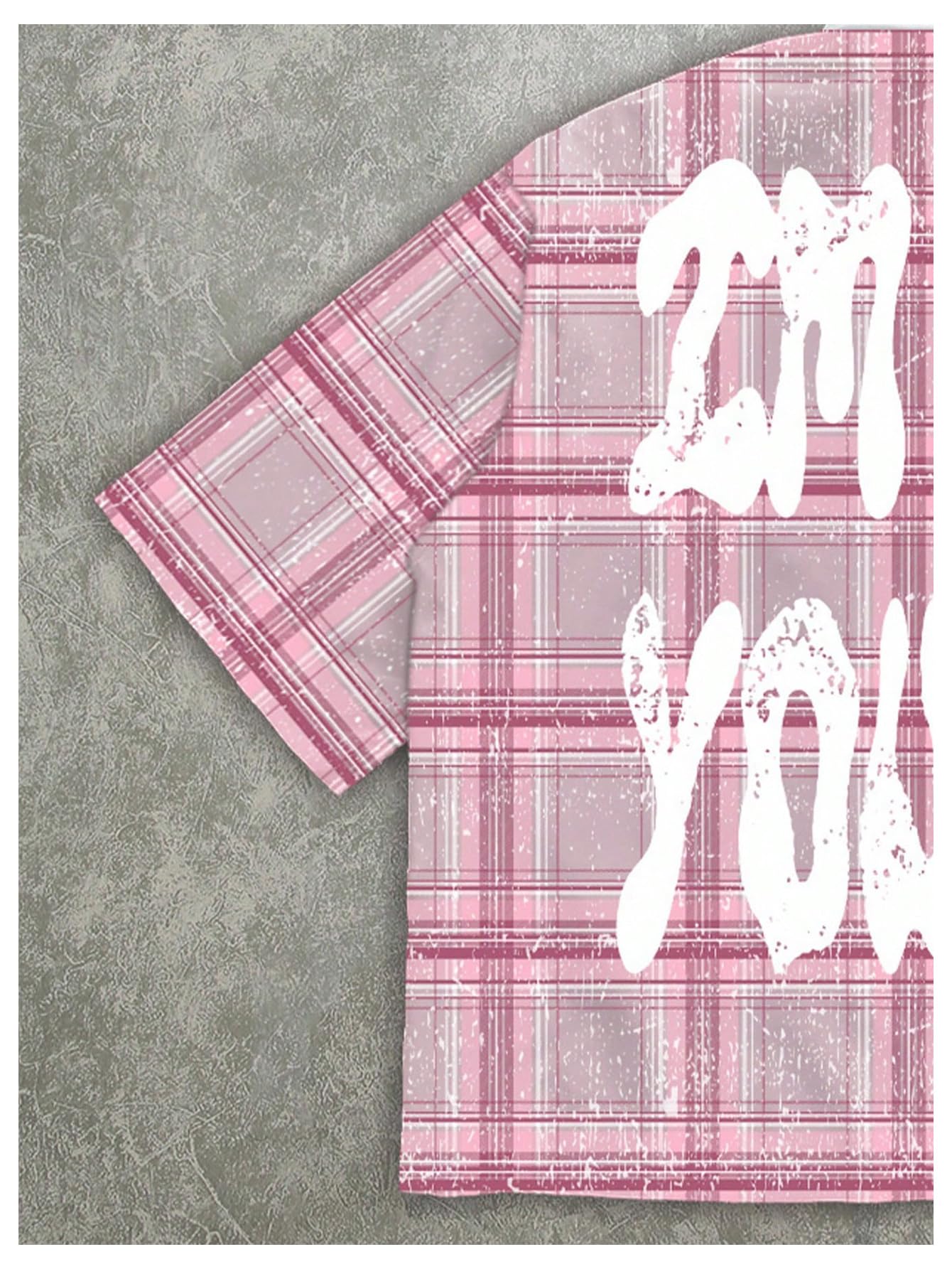 VIPWOLF Men's Plaid Cropped Shirt Oversized Gingham Short Sleeve Button Down Hip Hop Streetwear Baggy Crop Top Pink Small