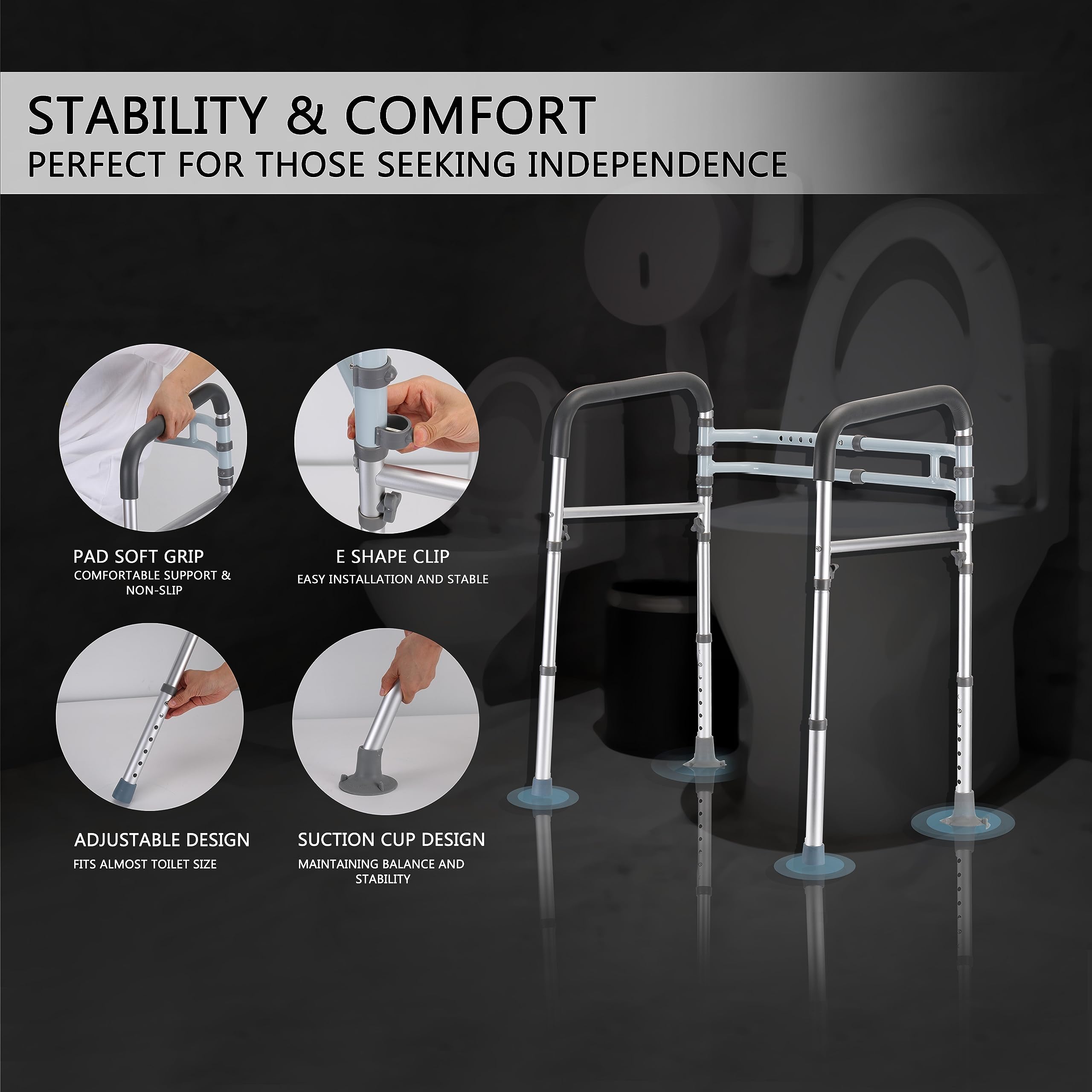 Lianjindun Toilet Safety Rails, Adjustable Toilet Frame for Elderly, Seniors, Handicap & Disabled, Foldable Handicap Toilet Handles Fit Any Toilets (300 LB)