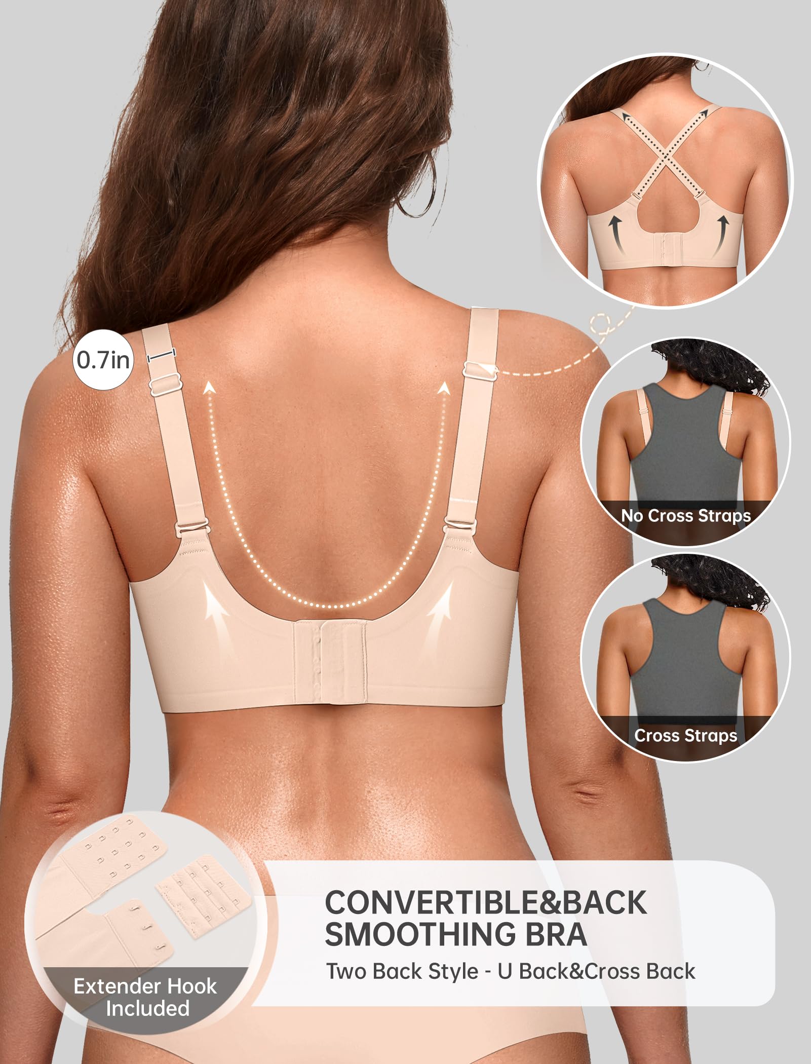 OEAK Women Jelly Bras No Underwire Scalloped Push Up Buttery Soft Tshirt Bra Seamless Full Coverage Convertible Everyday Bra Nude,L